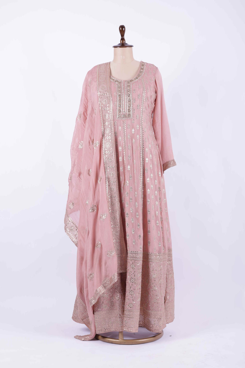 Dusty Rose Embroidered Georgette Anarkali Gown