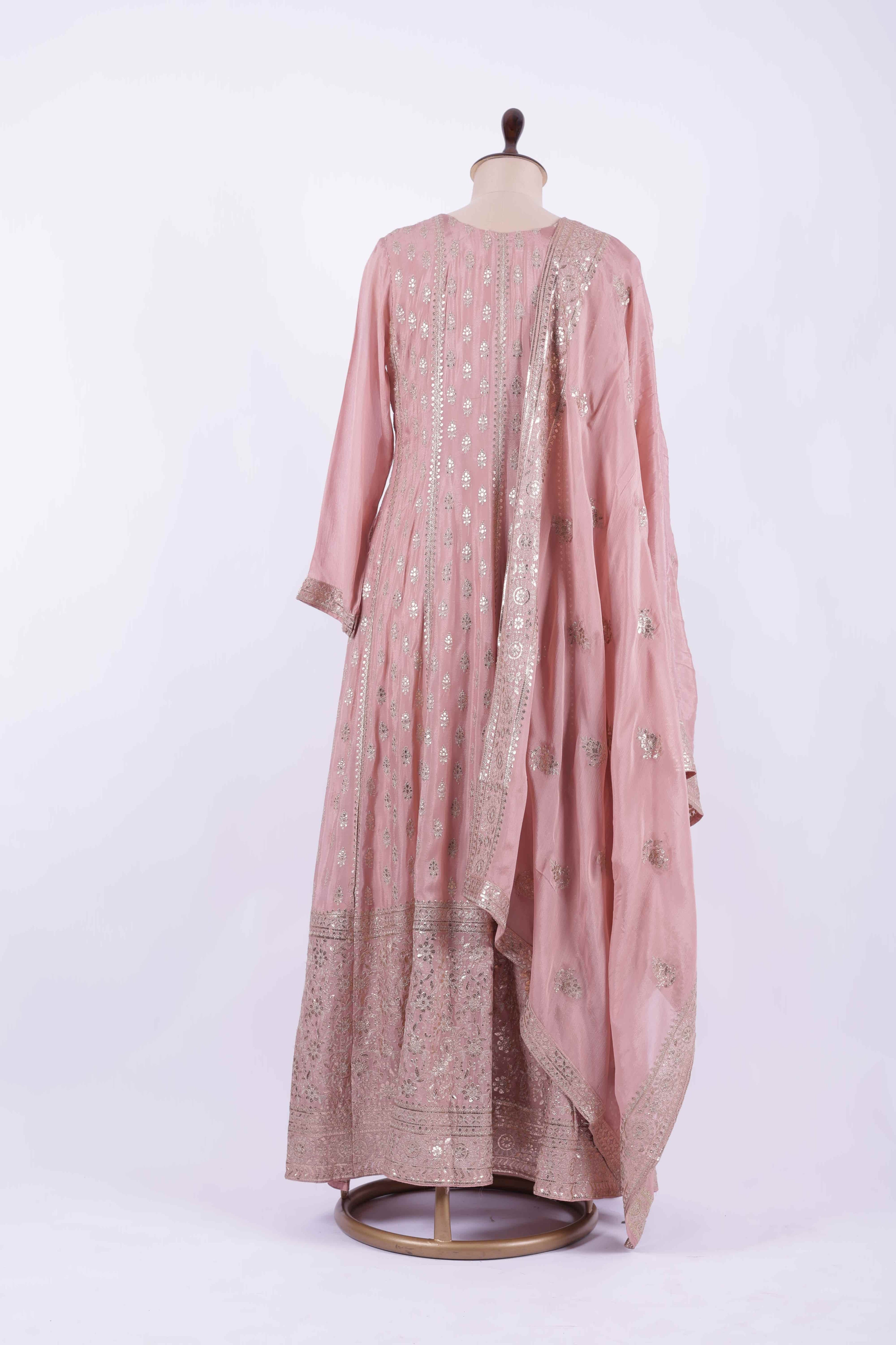 Dusty Rose Embroidered Georgette Anarkali Gown