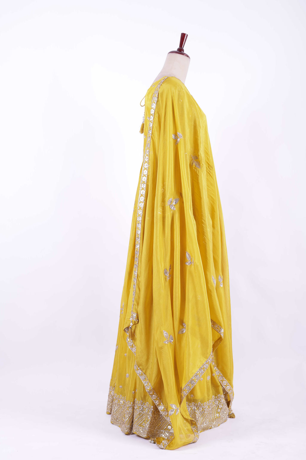 Mustard Yellow Embroidered Silk Anarkali Gown