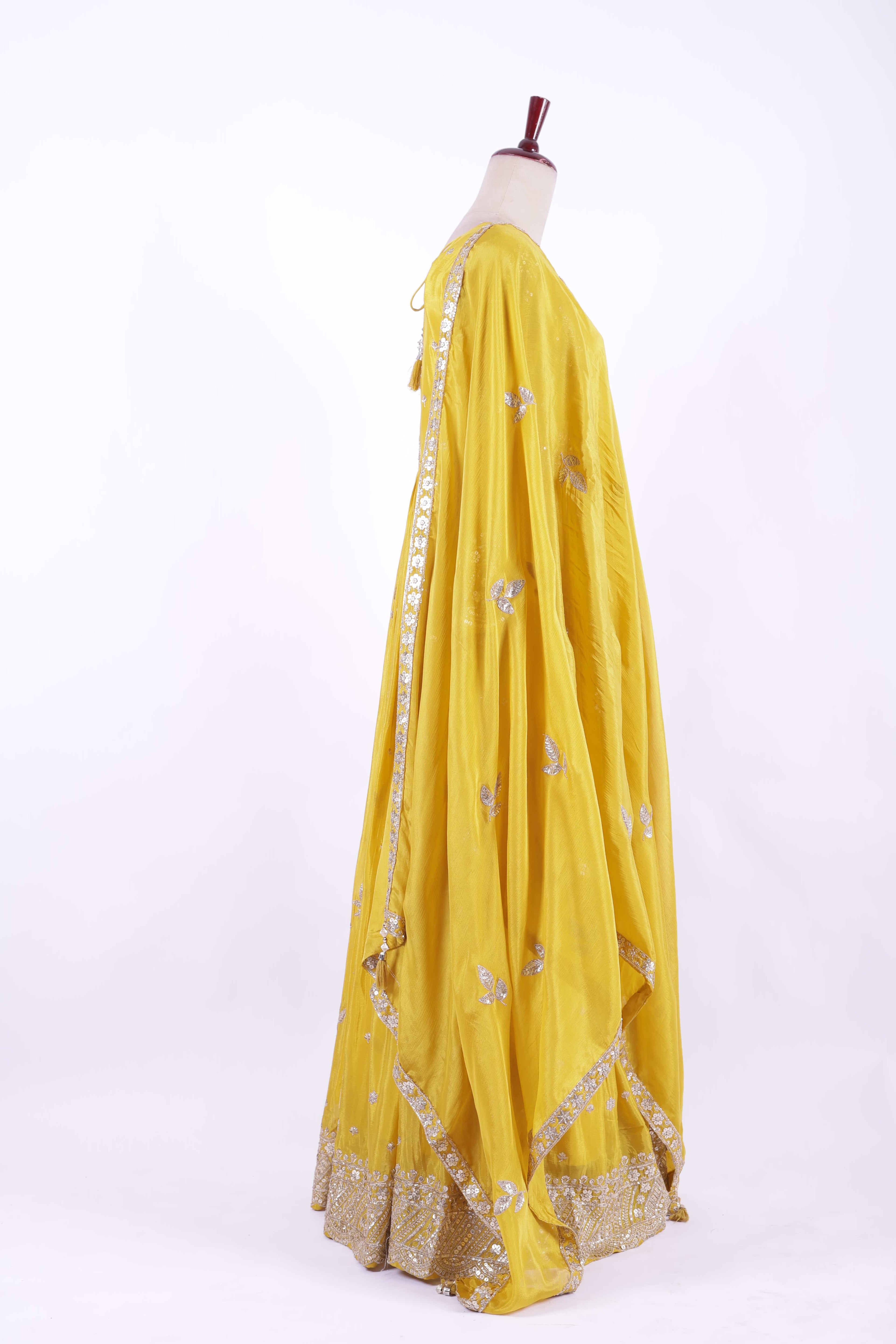 Mustard Yellow Embroidered Silk Anarkali Gown