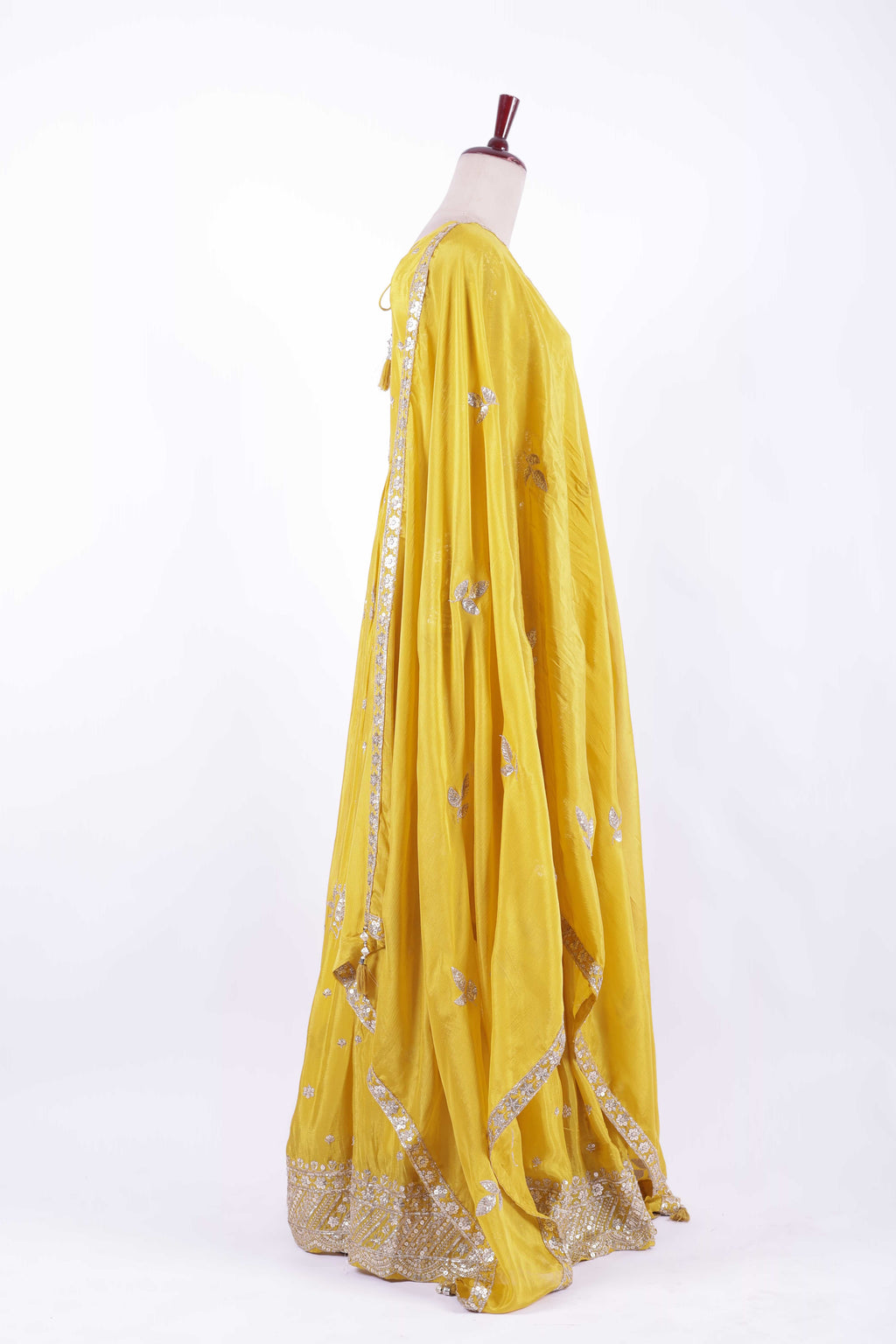 Mustard Yellow Embroidered Silk Anarkali Gown