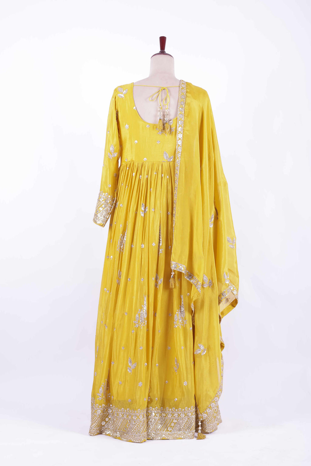 Mustard Yellow Embroidered Silk Anarkali Gown