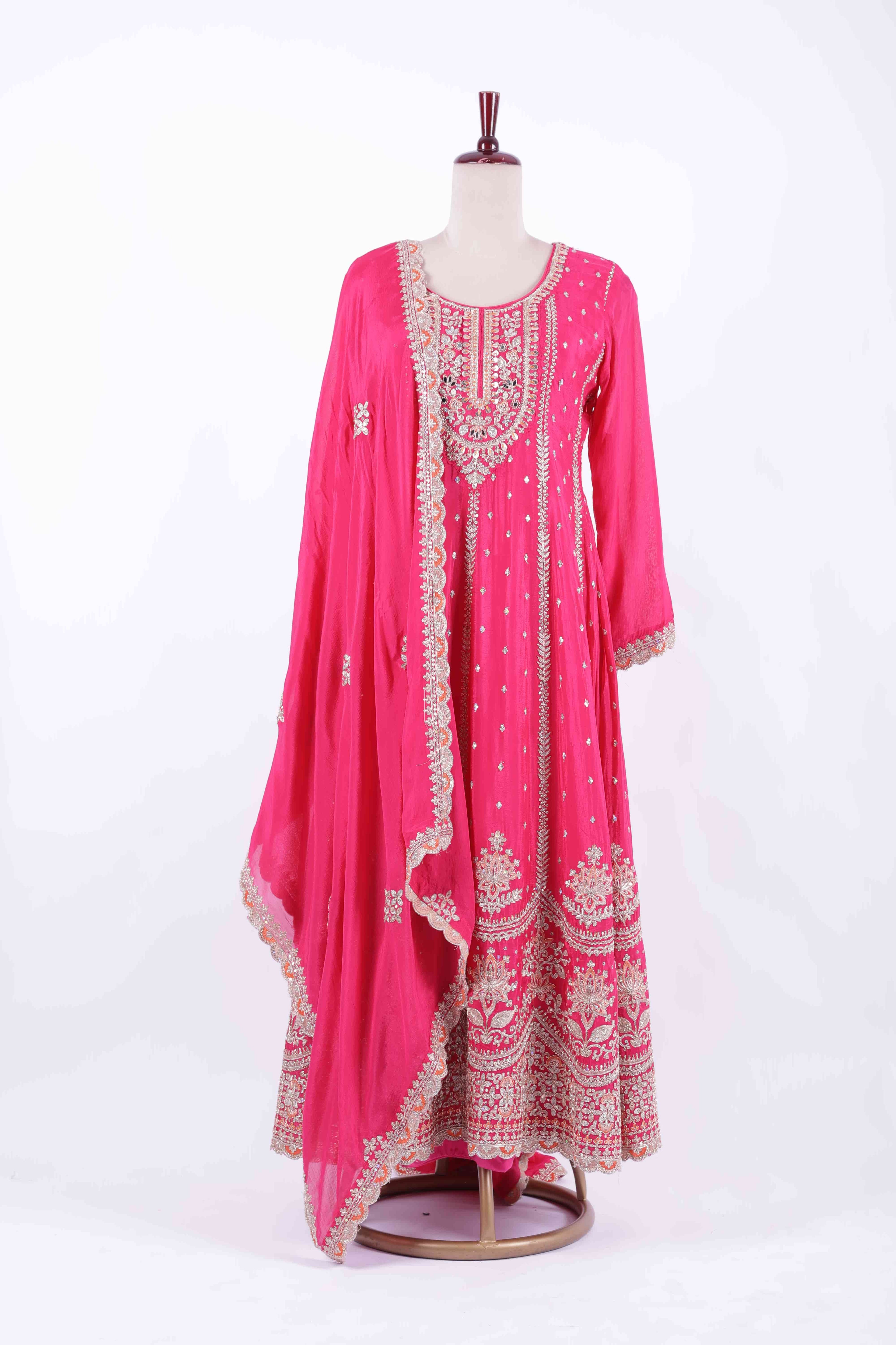 Fuchsia Pink Embroidered Georgette Anarkali Gown