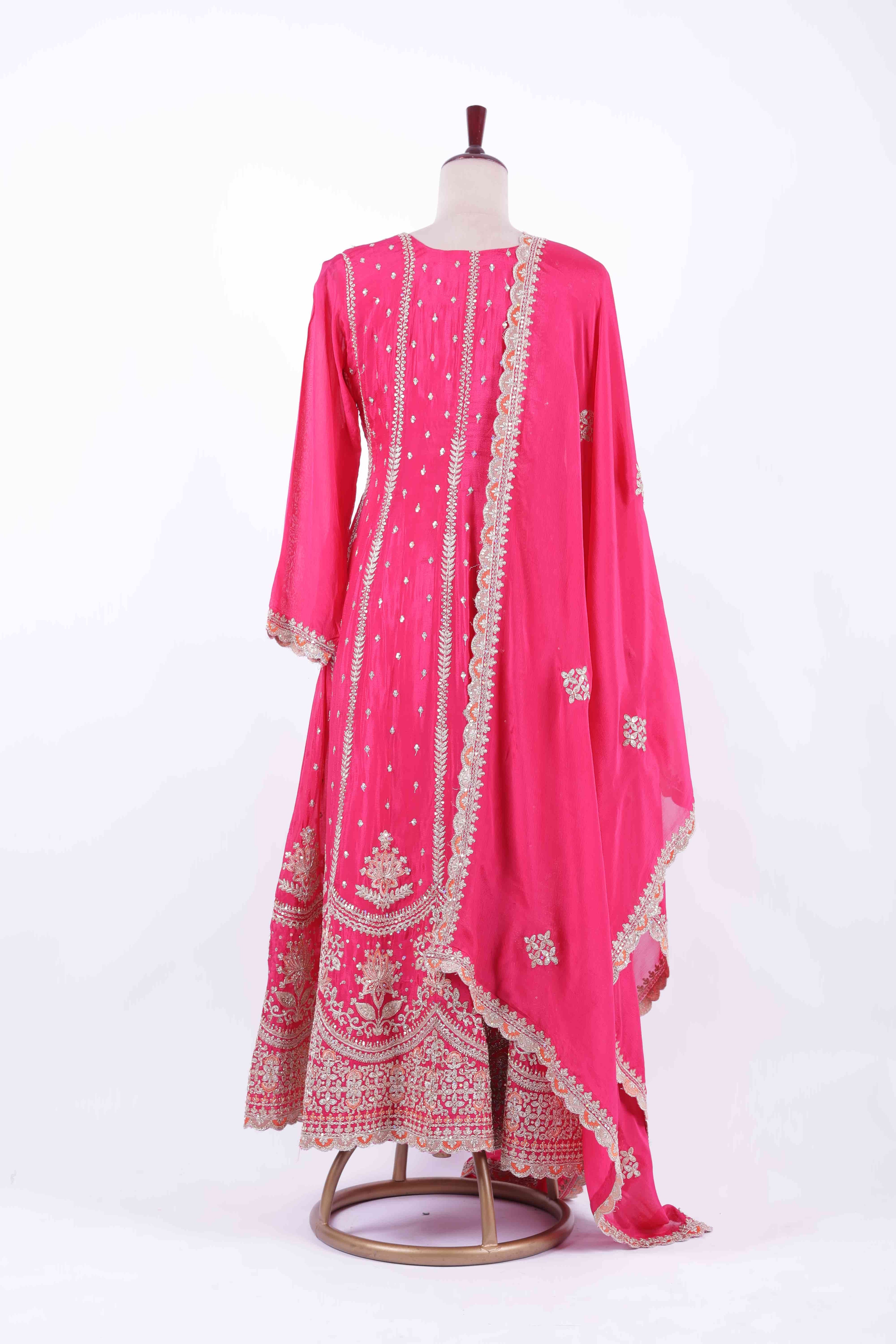 Fuchsia Pink Embroidered Georgette Anarkali Gown