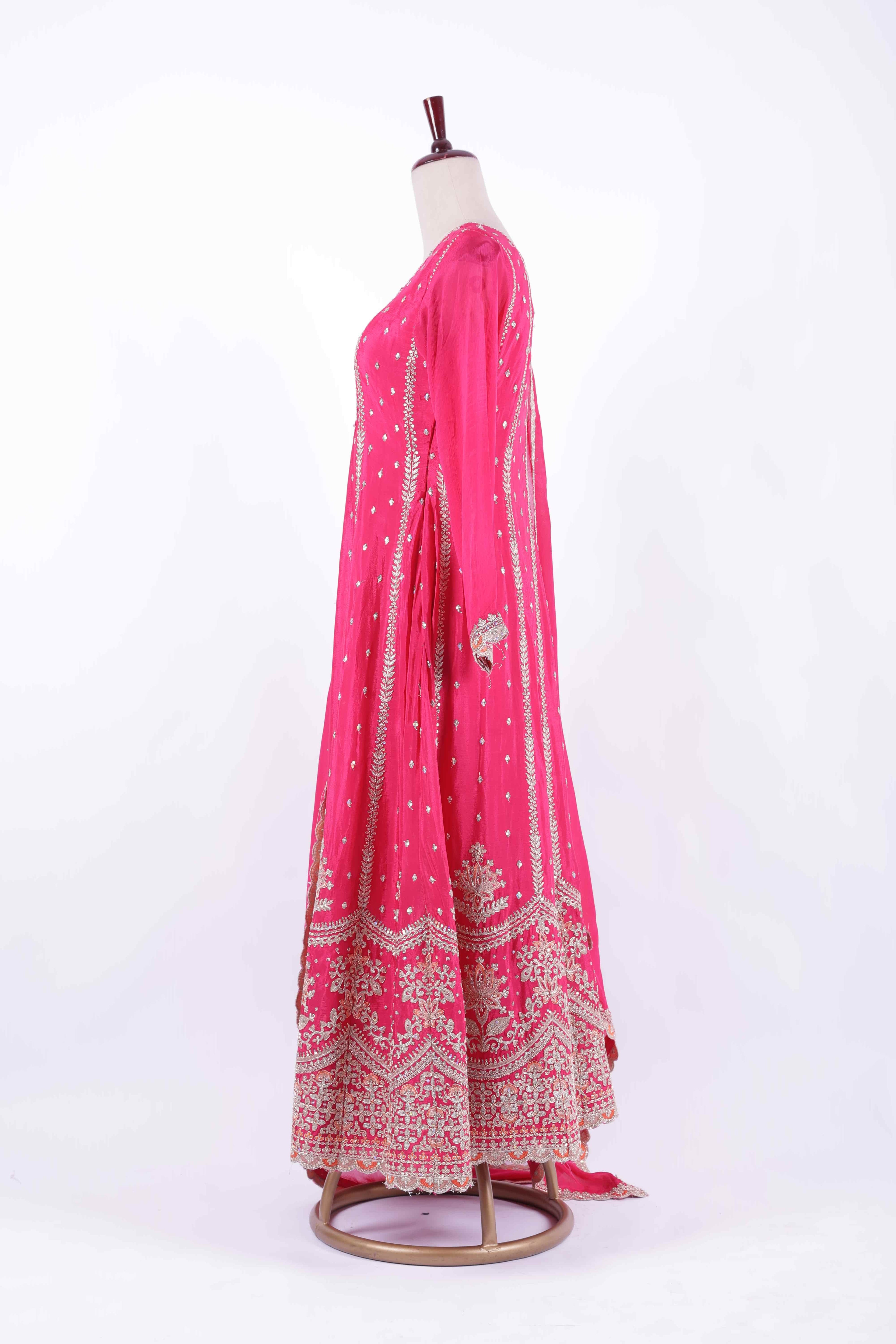 Fuchsia Pink Embroidered Georgette Anarkali Gown