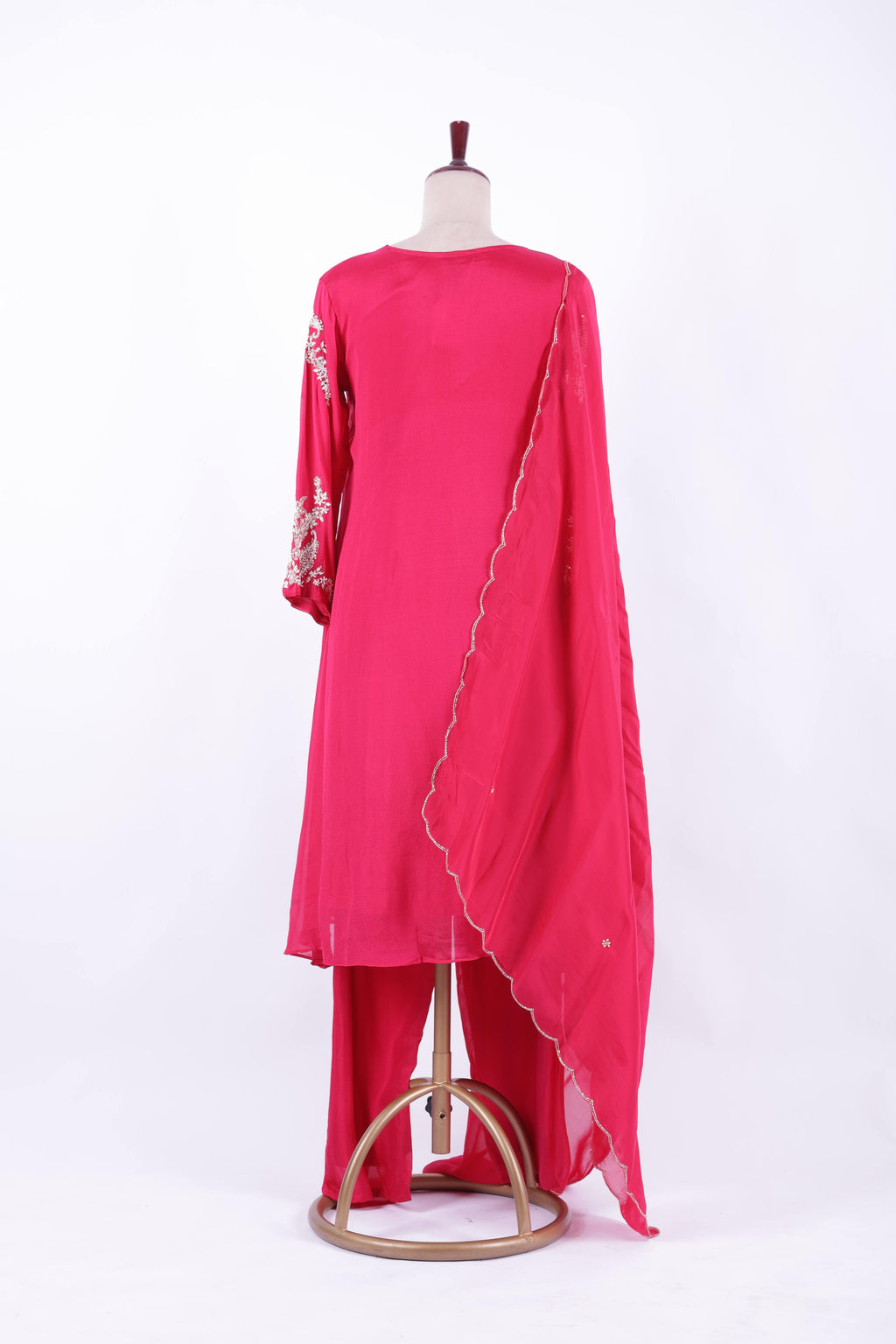 Hot Pink Embroidered Georgette Palazzo Suit