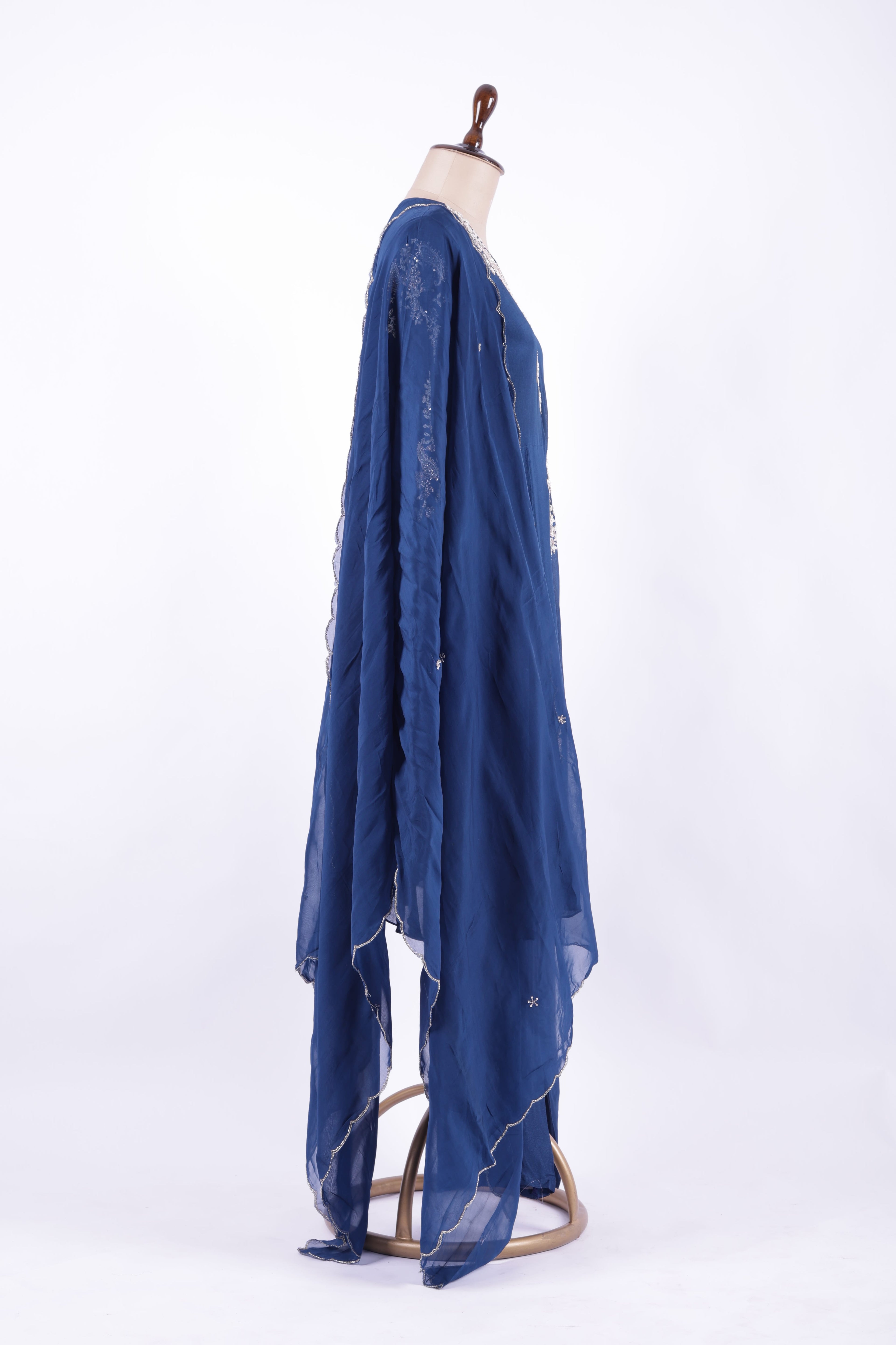 Midnight Blue Embroidered Georgette Palazzo Suit