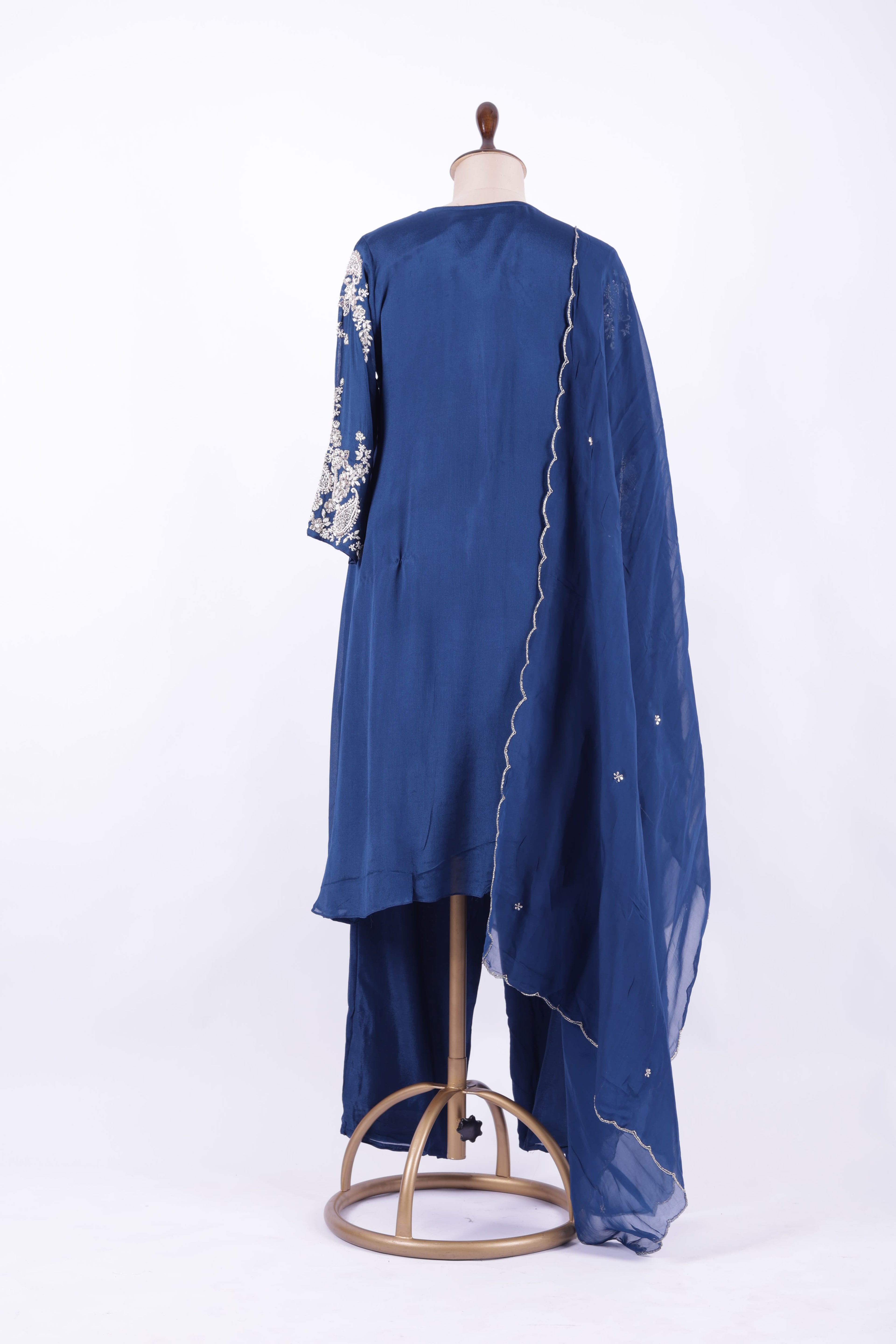 Midnight Blue Embroidered Georgette Palazzo Suit