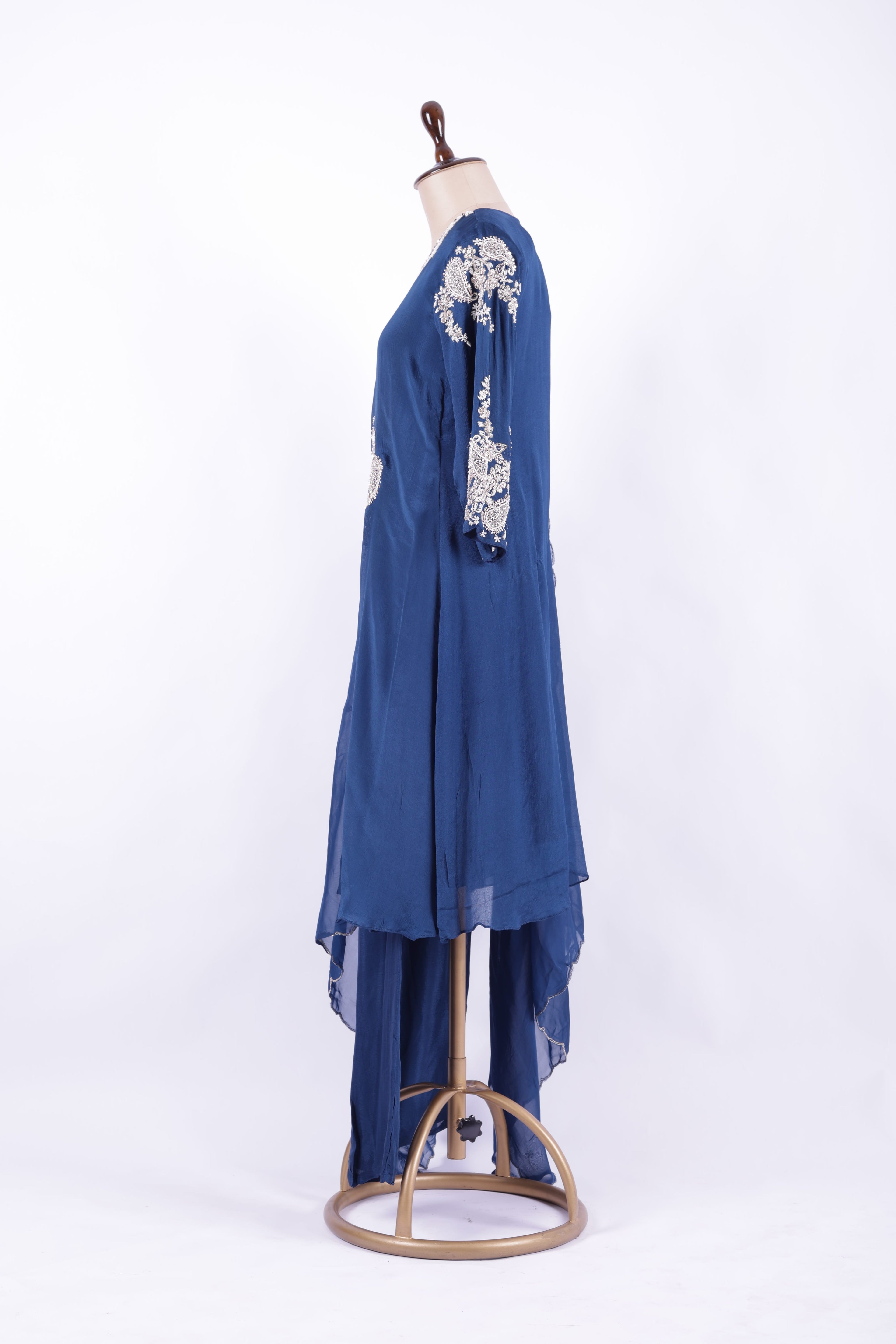 Midnight Blue Embroidered Georgette Palazzo Suit