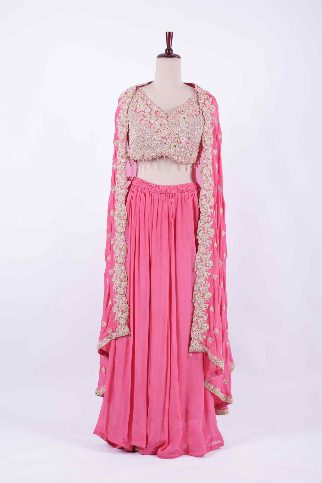 Blush Pink Embroidered Georgette Lehenga Set
