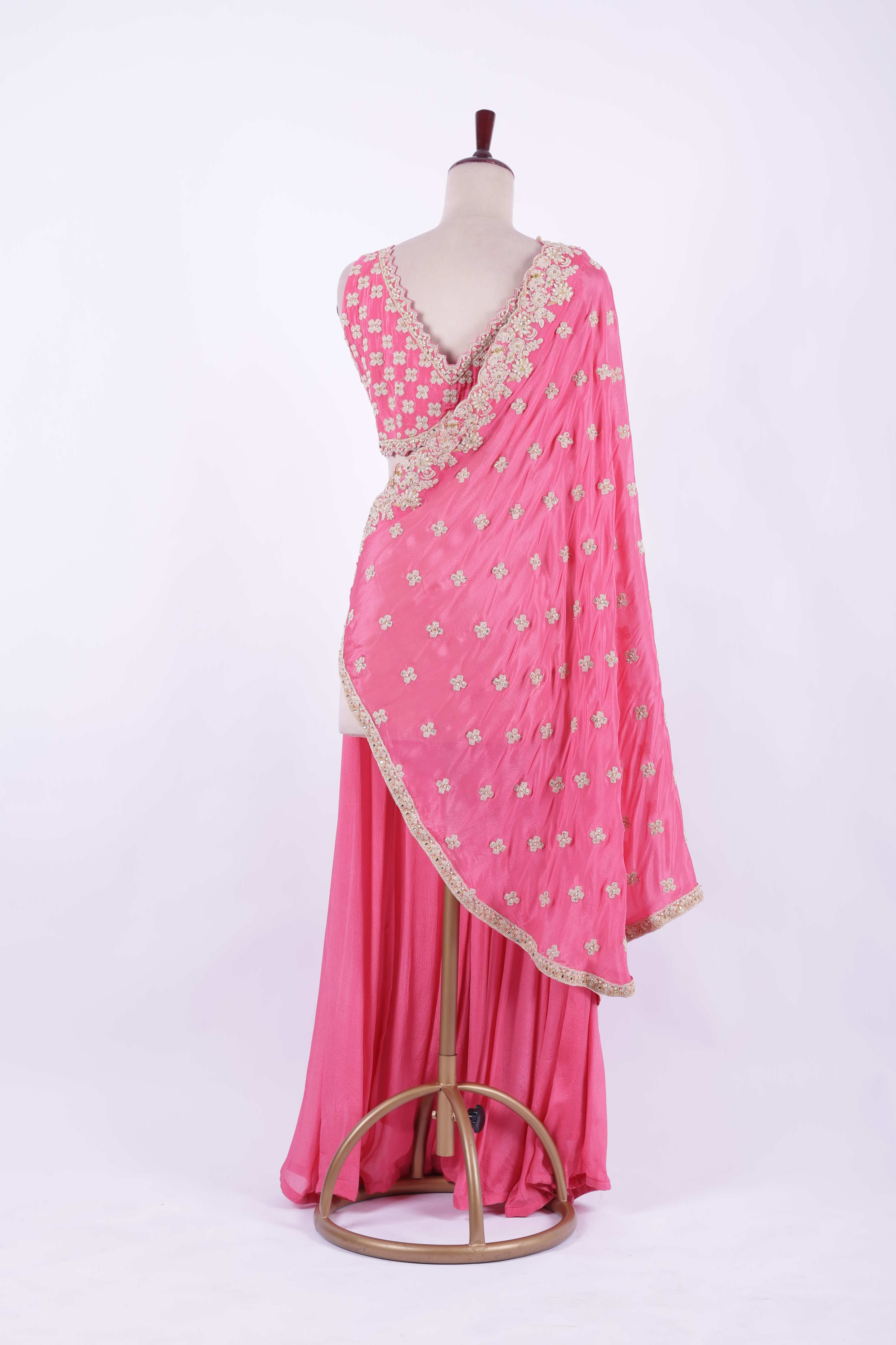 Blush Pink Embroidered Georgette Lehenga Set