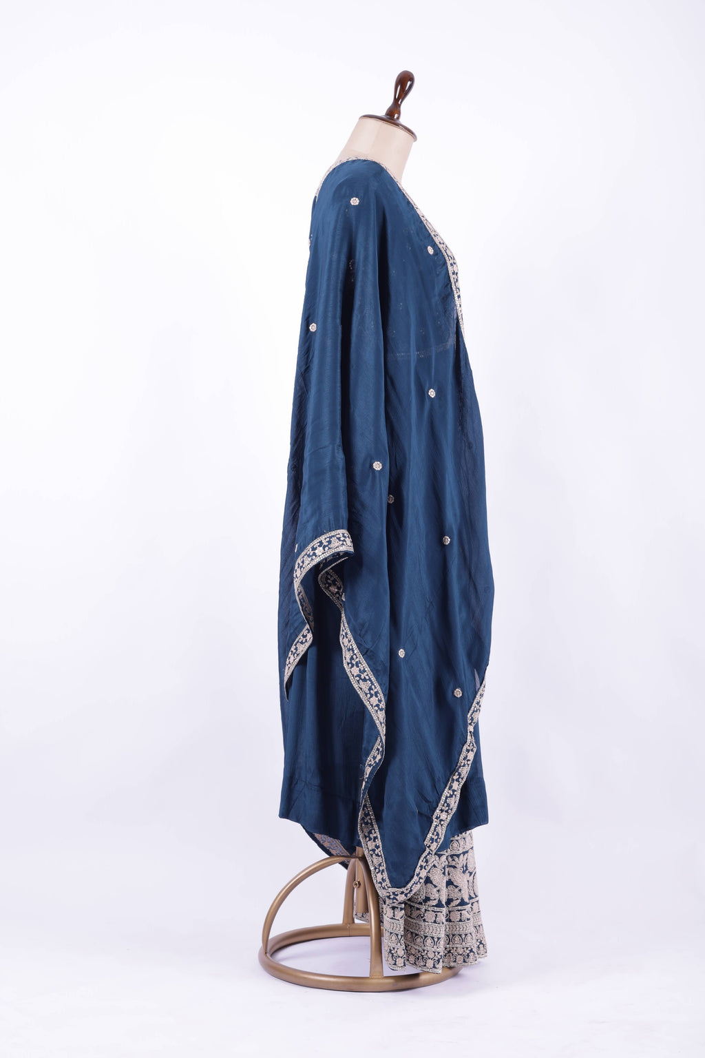 Navy Blue Embroidered Georgette Anarkali Lehenga Set