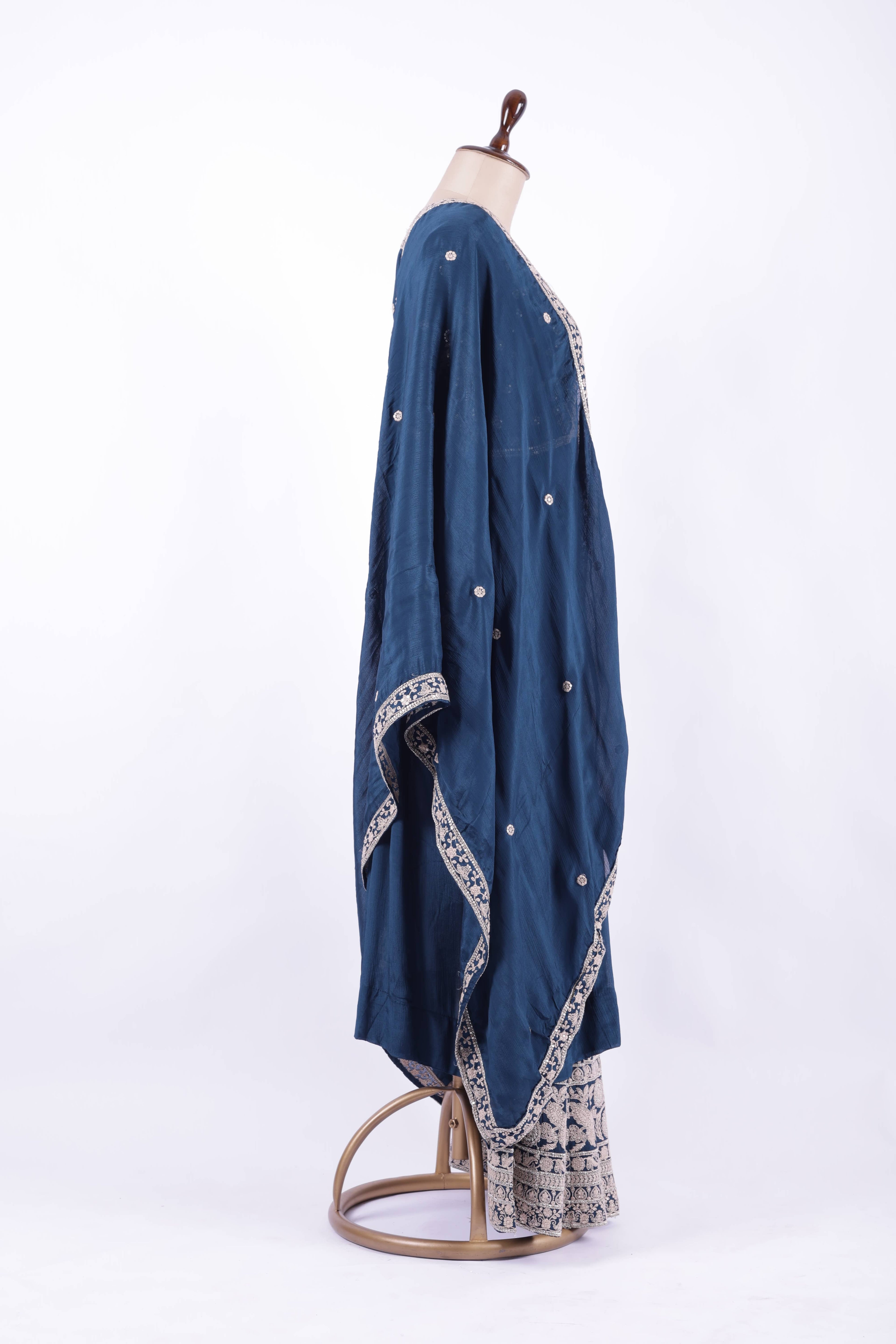 Navy Blue Embroidered Georgette Anarkali Lehenga Set