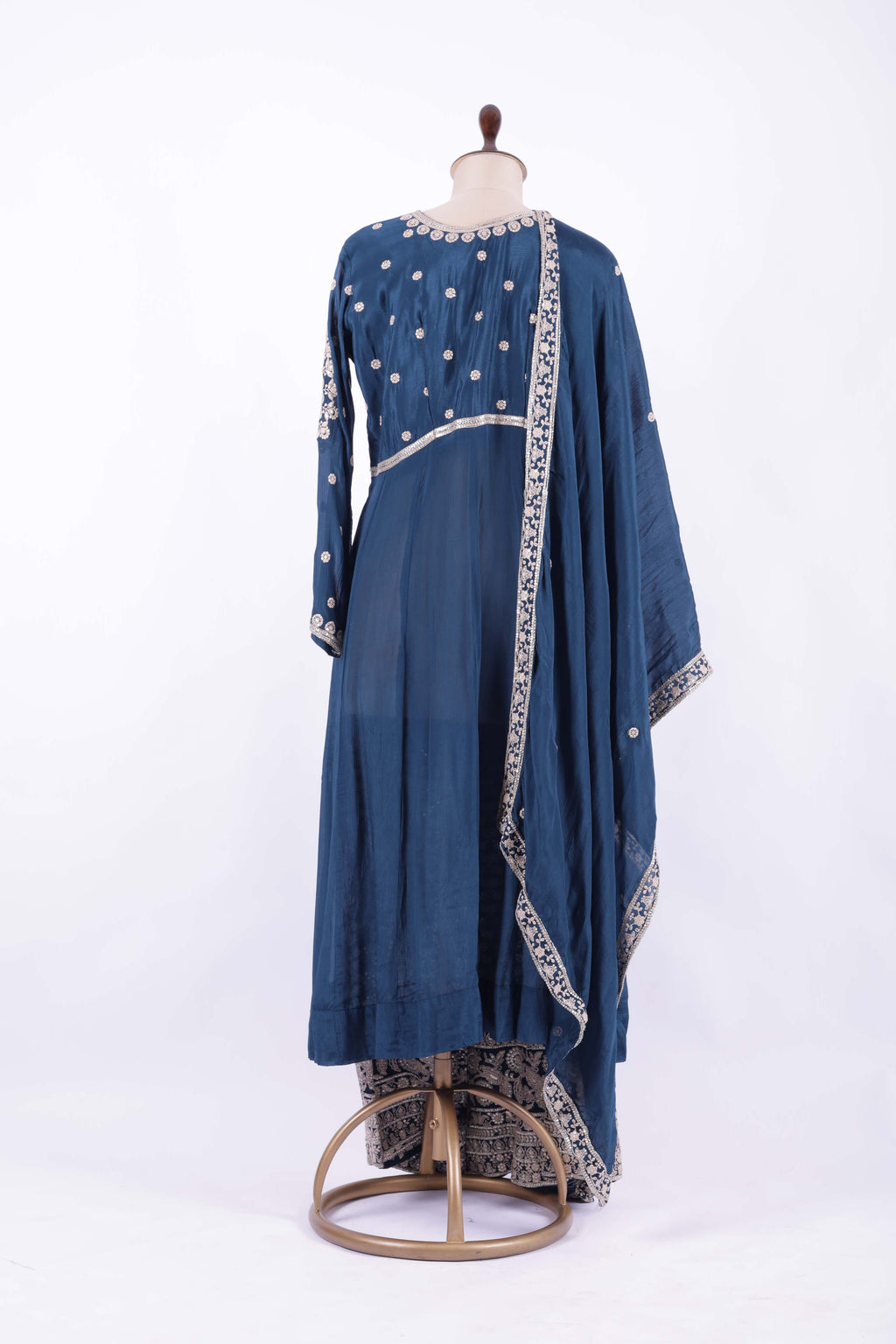 Navy Blue Embroidered Georgette Anarkali Lehenga Set