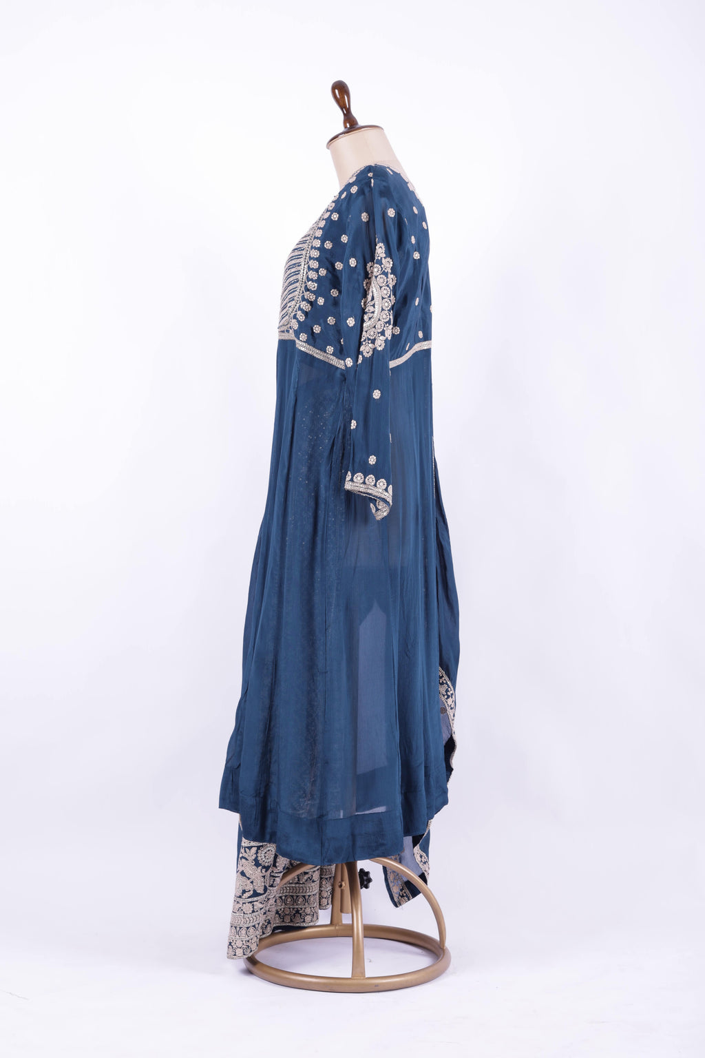 Navy Blue Embroidered Georgette Anarkali Lehenga Set
