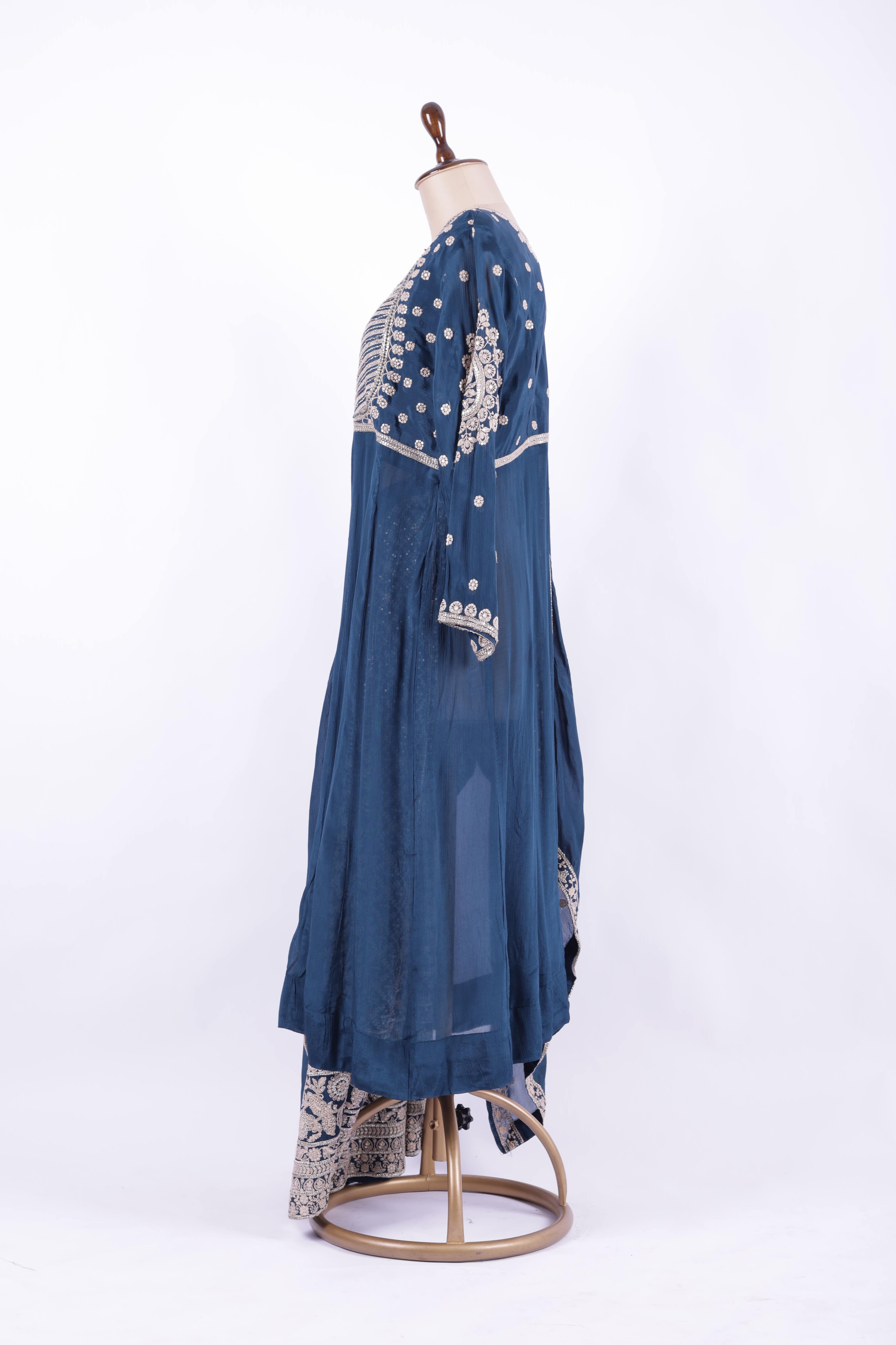 Navy Blue Embroidered Georgette Anarkali Lehenga Set