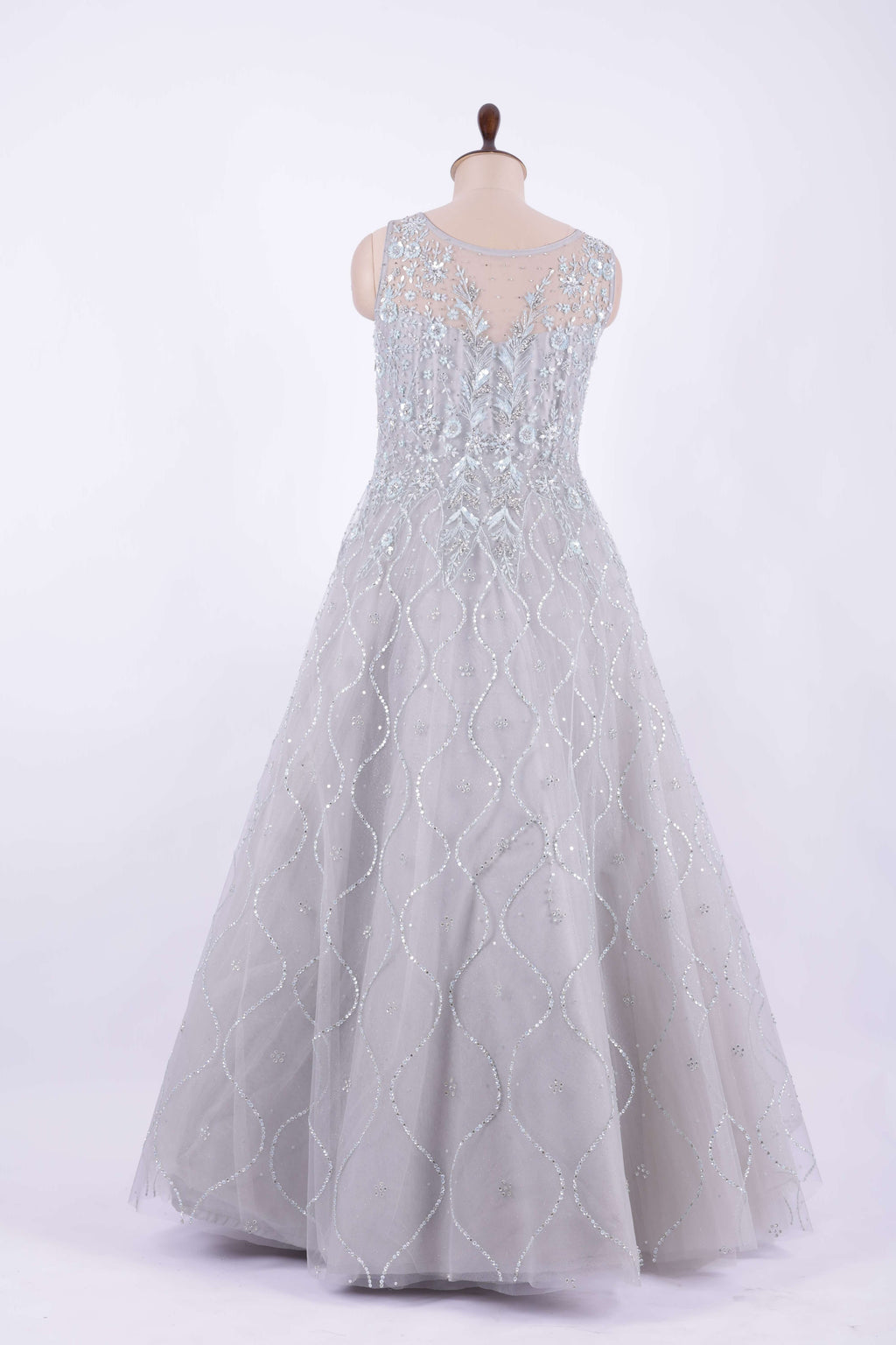 Silver Grey Embroidered Net Gown