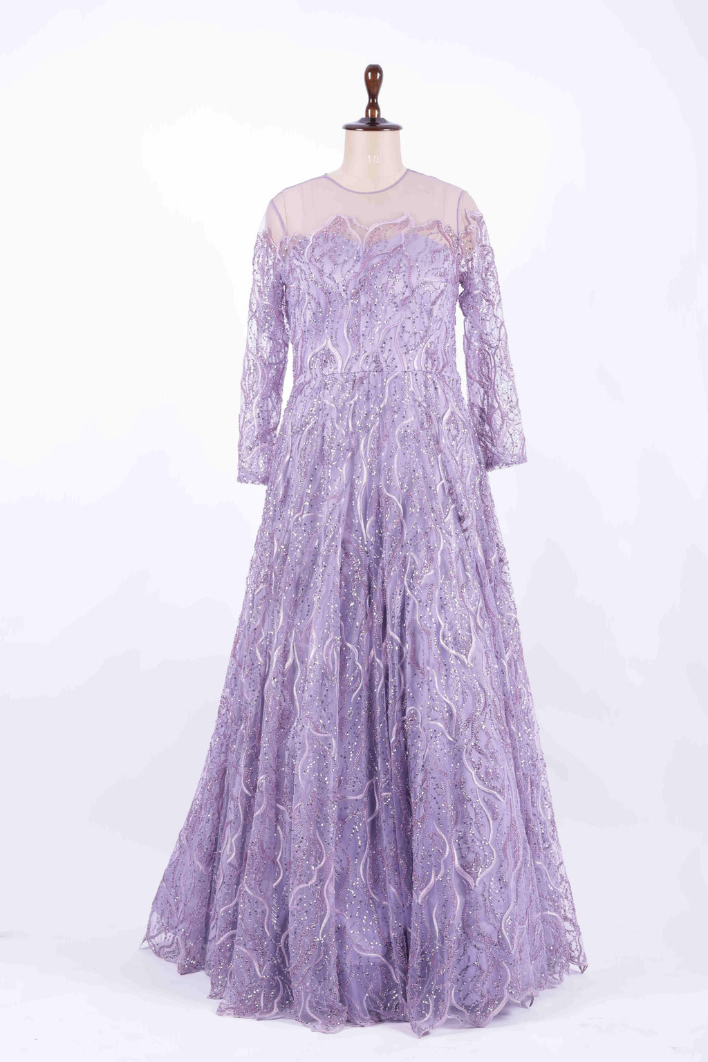 Lavender Embroidered Net Evening Gown