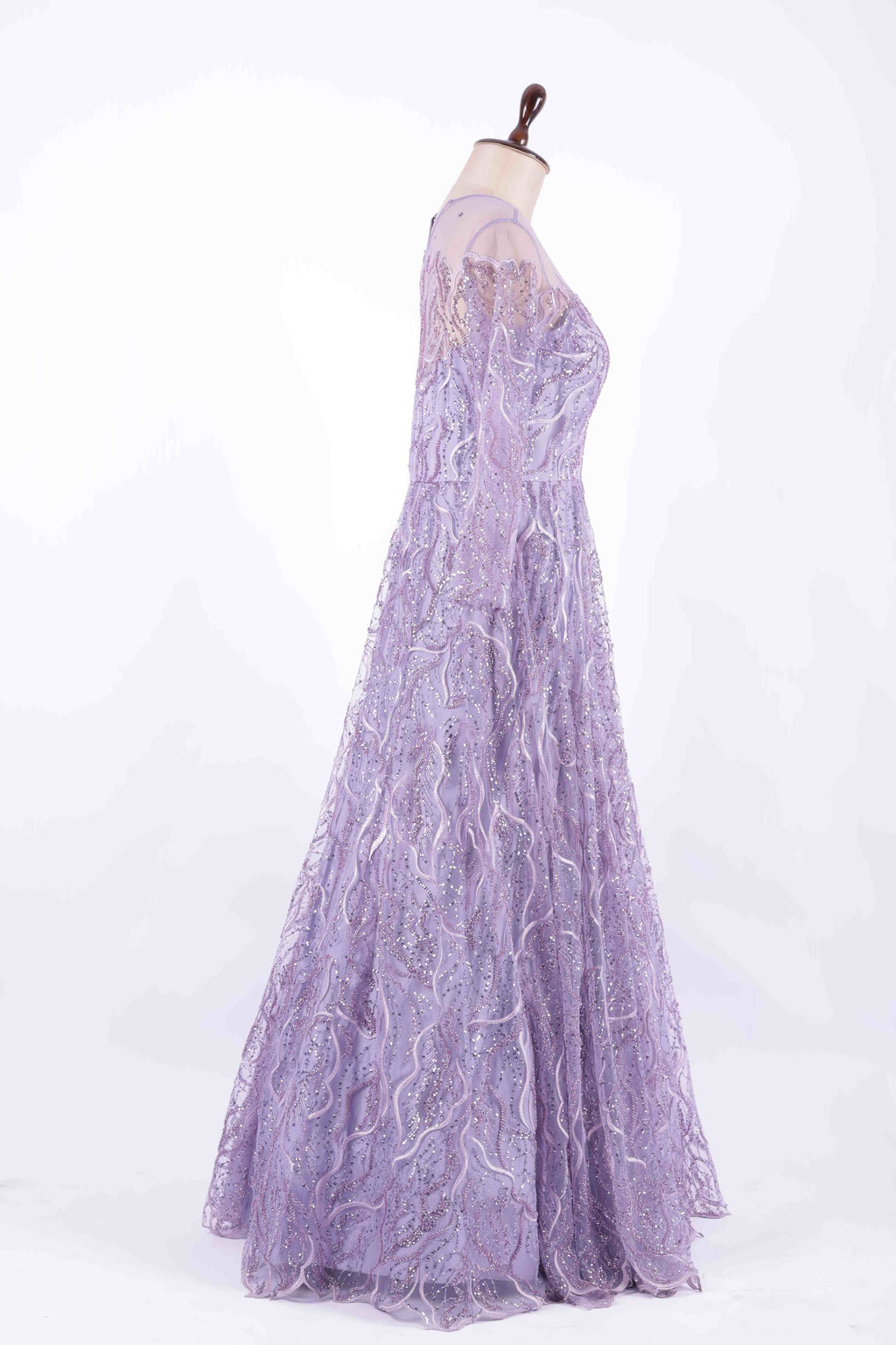 Lavender Embroidered Net Evening Gown