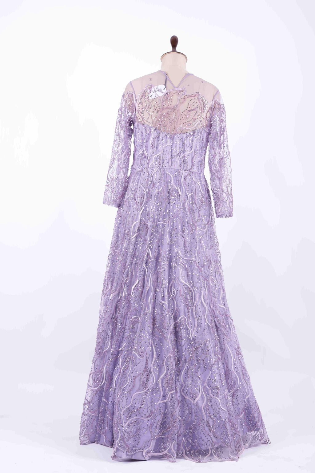 Lavender Embroidered Net Evening Gown