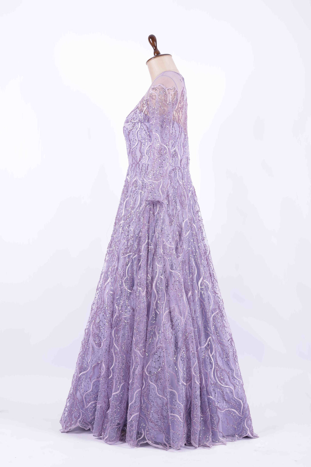 Lavender Embroidered Net Evening Gown