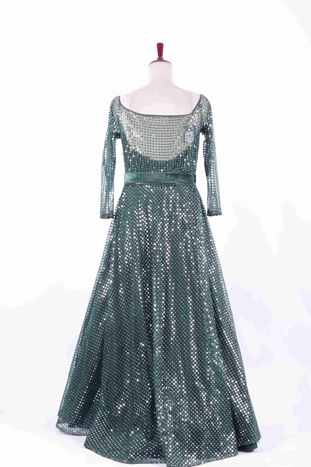 Emerald Green Sequin Net Evening Gown