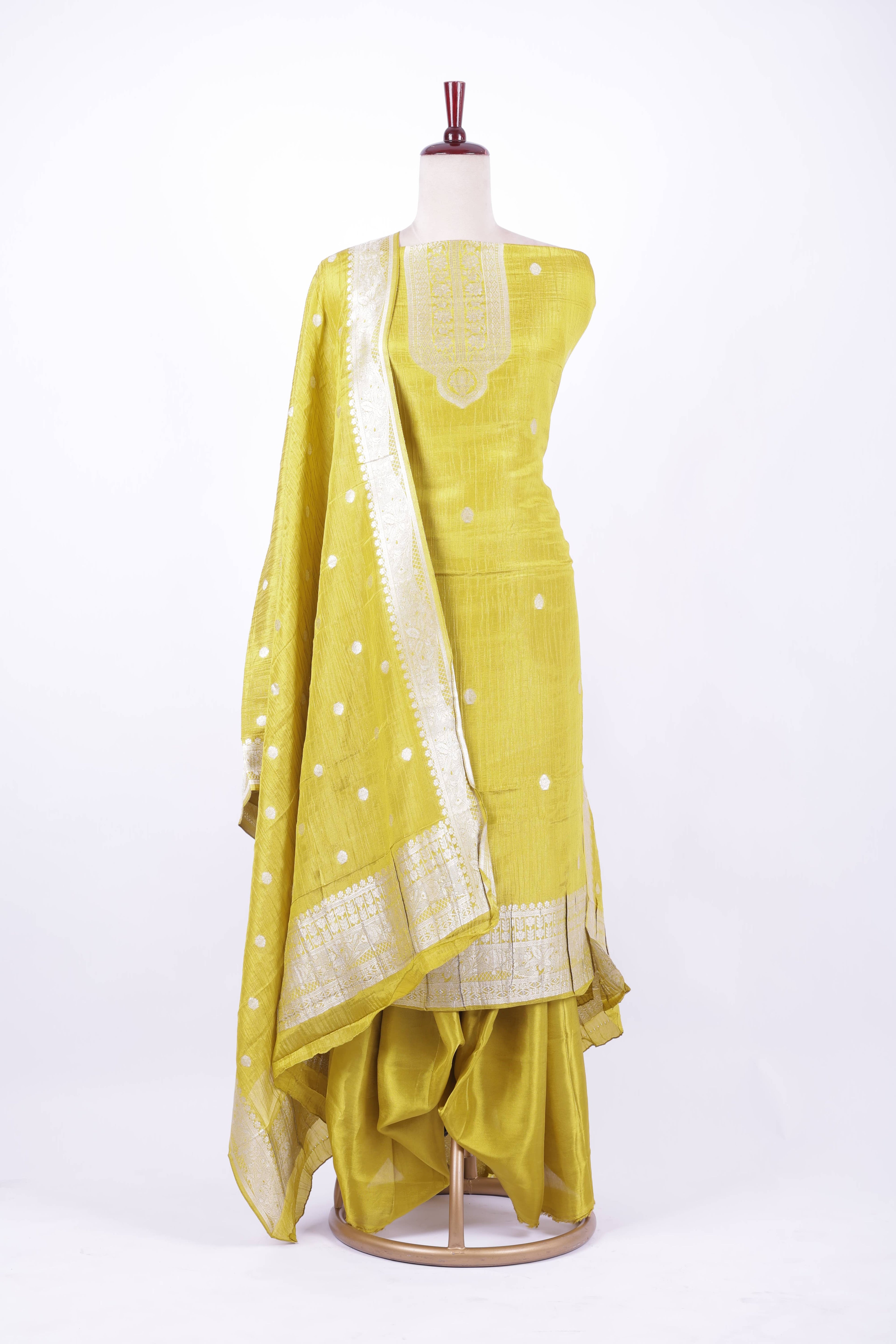 mustard yellow silk-blend suit set