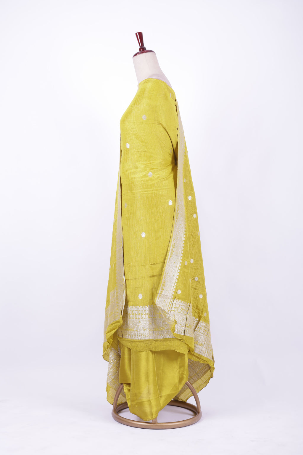 mustard yellow silk-blend suit set
