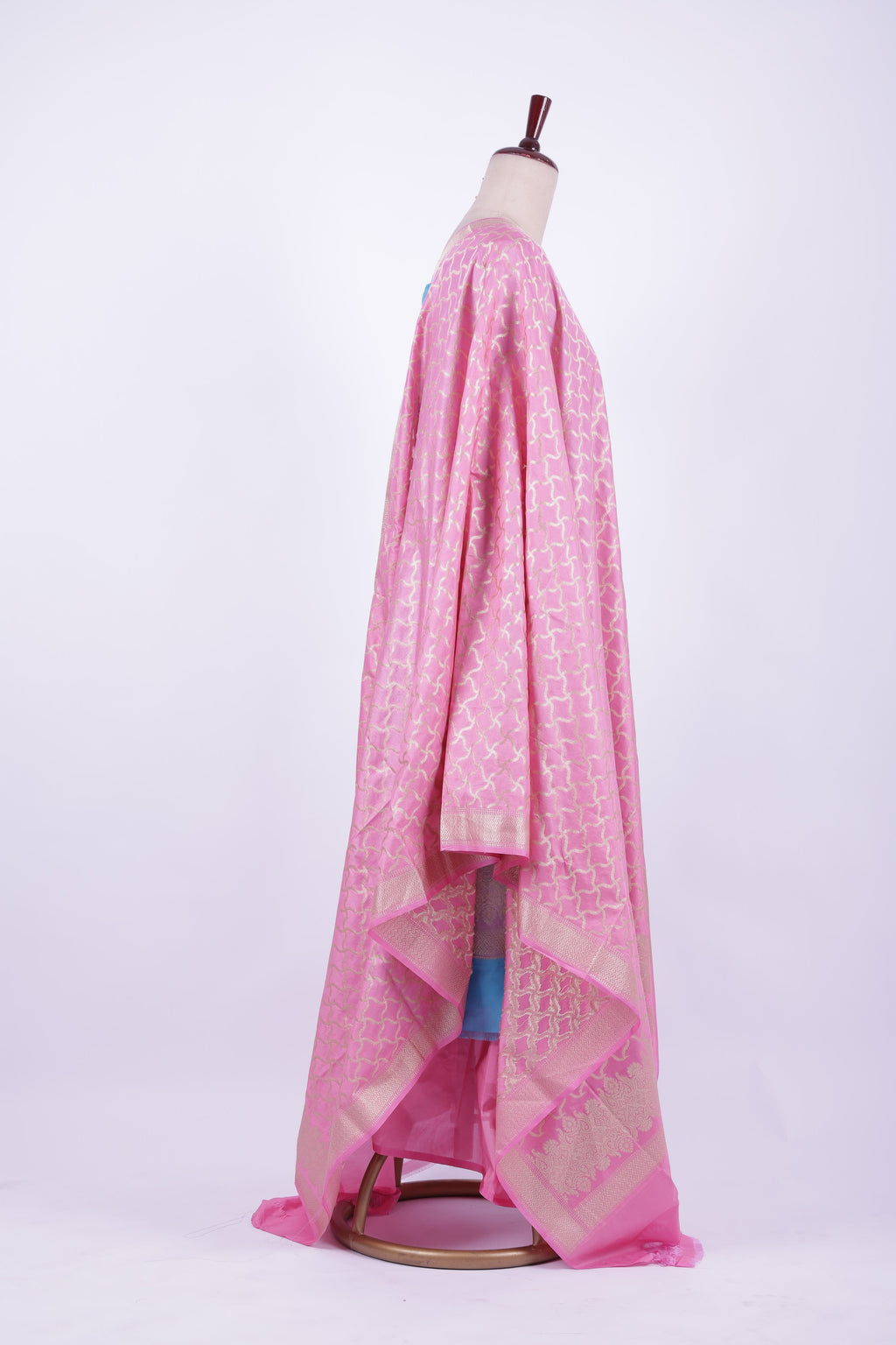 Pastel blue and pink Banarasi silk suit set