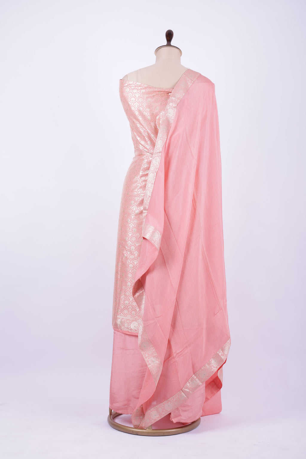 Peach pink Banarasi silk suit set