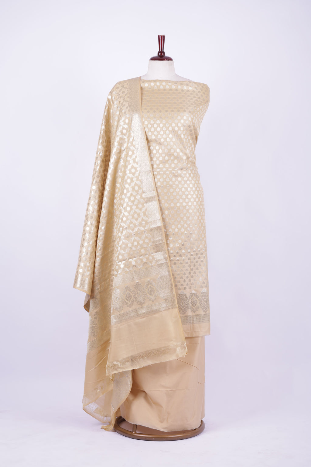 Golden beige Banarasi silk suit set