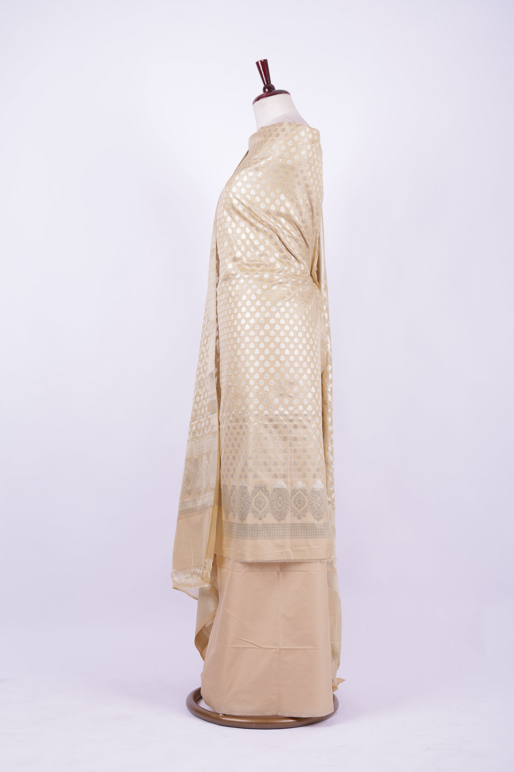 Golden beige Banarasi silk suit set