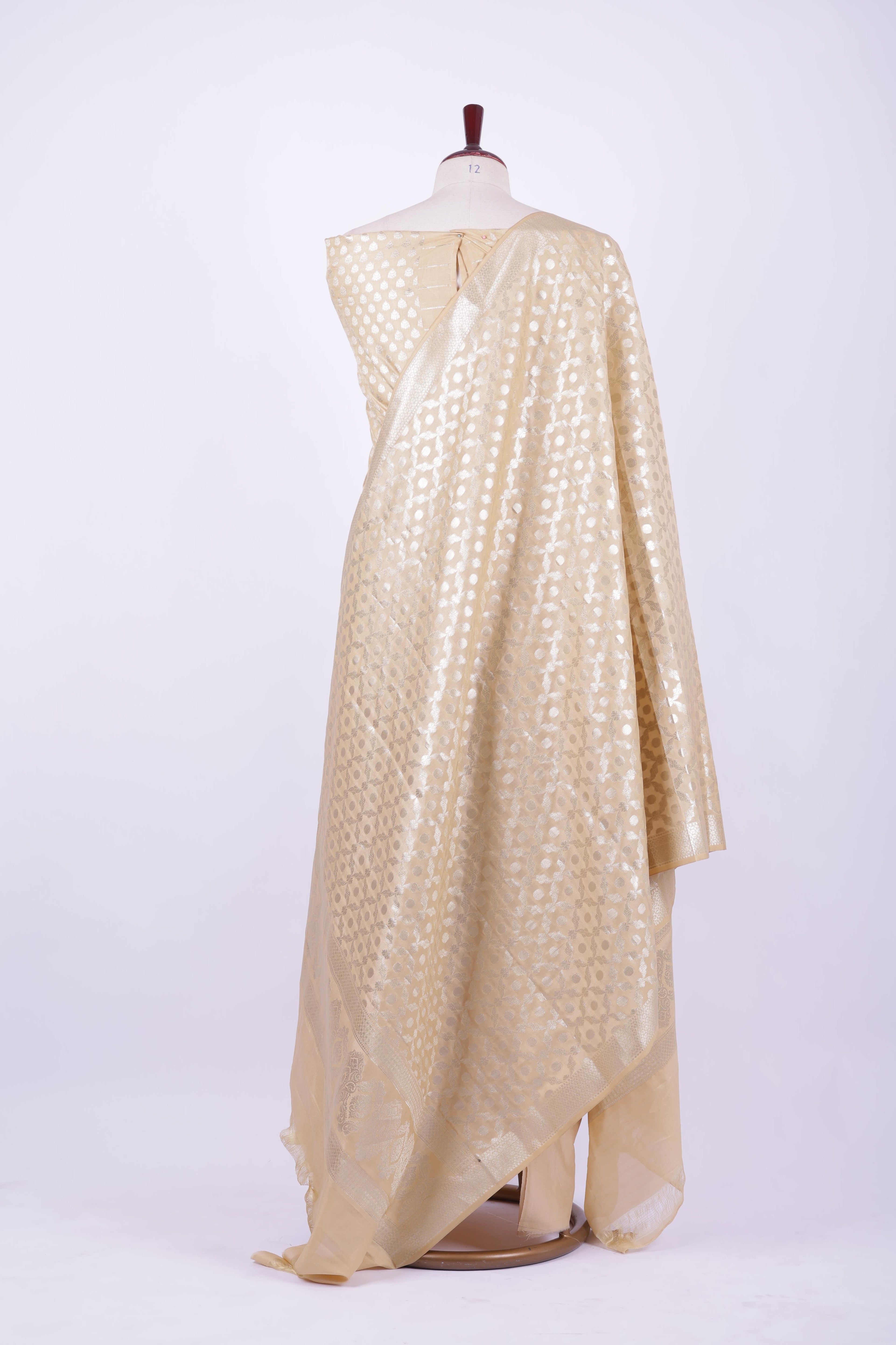 Golden beige Banarasi silk suit set