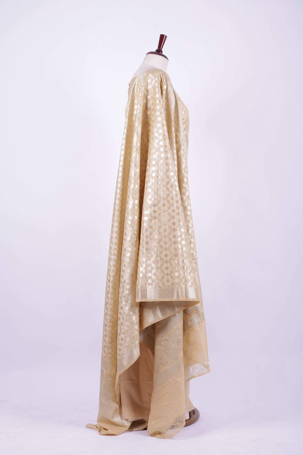 Golden beige Banarasi silk suit set