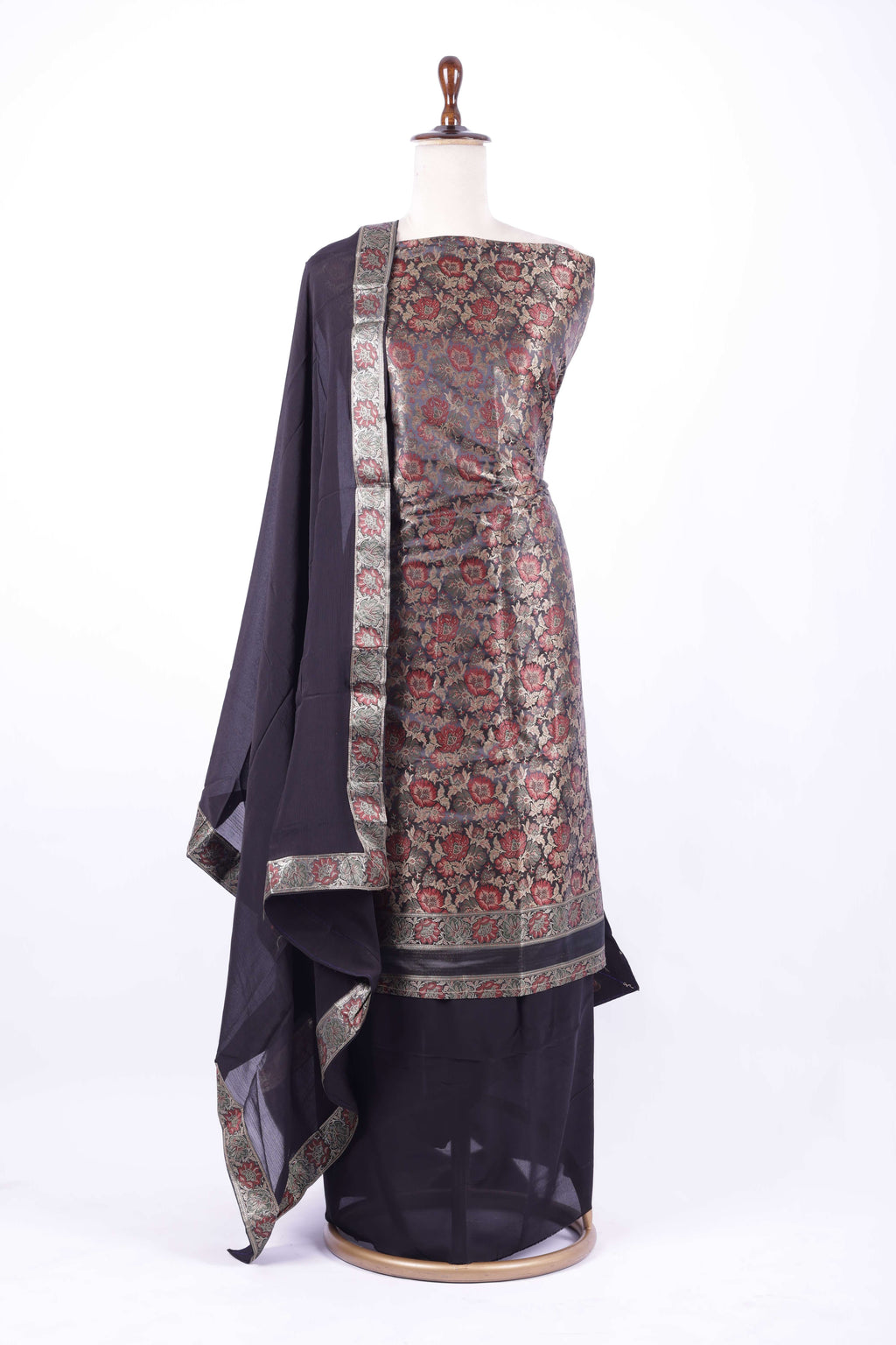 Black Banarasi silk suit set