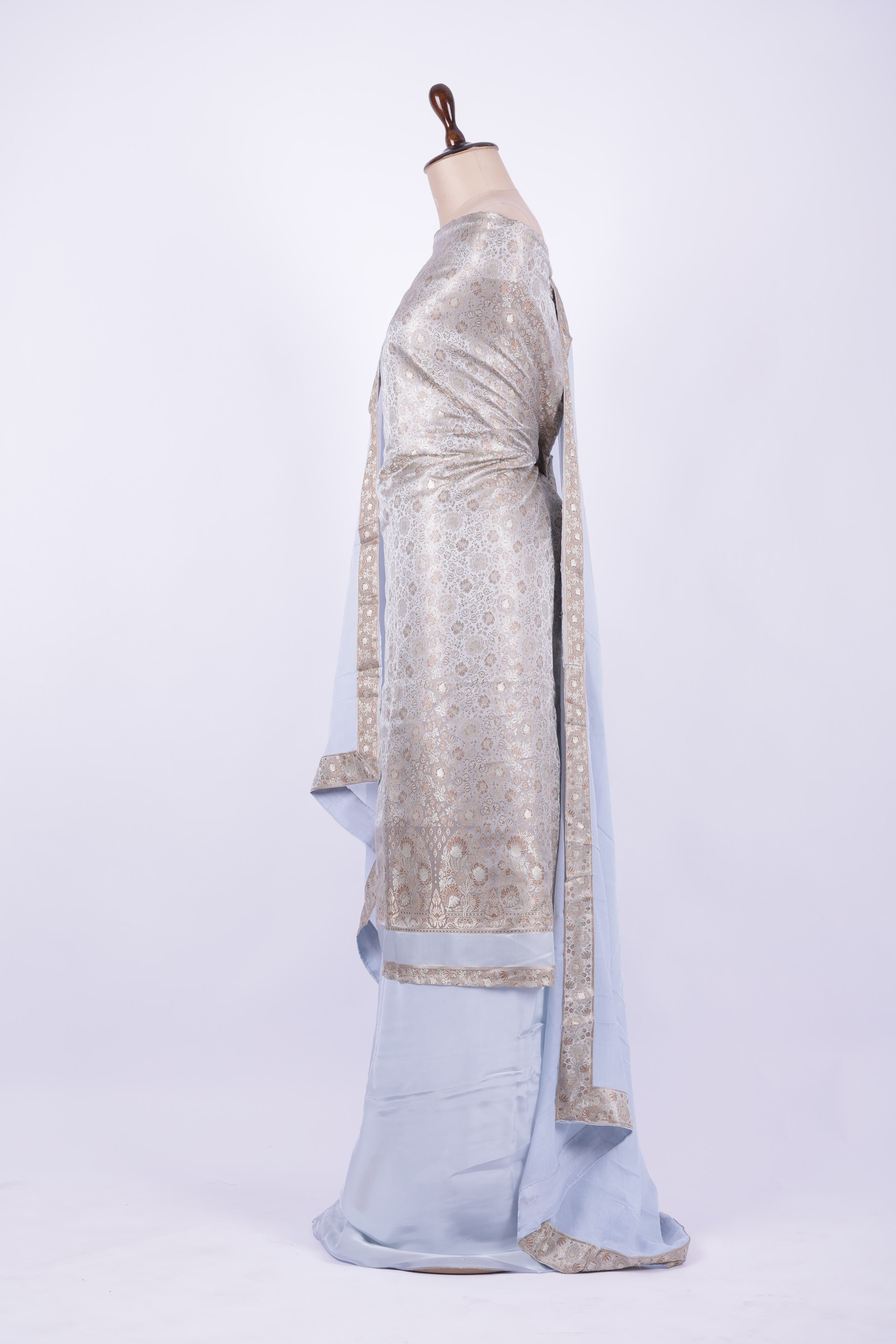 Powder blue and silver Banarasi silk suit set