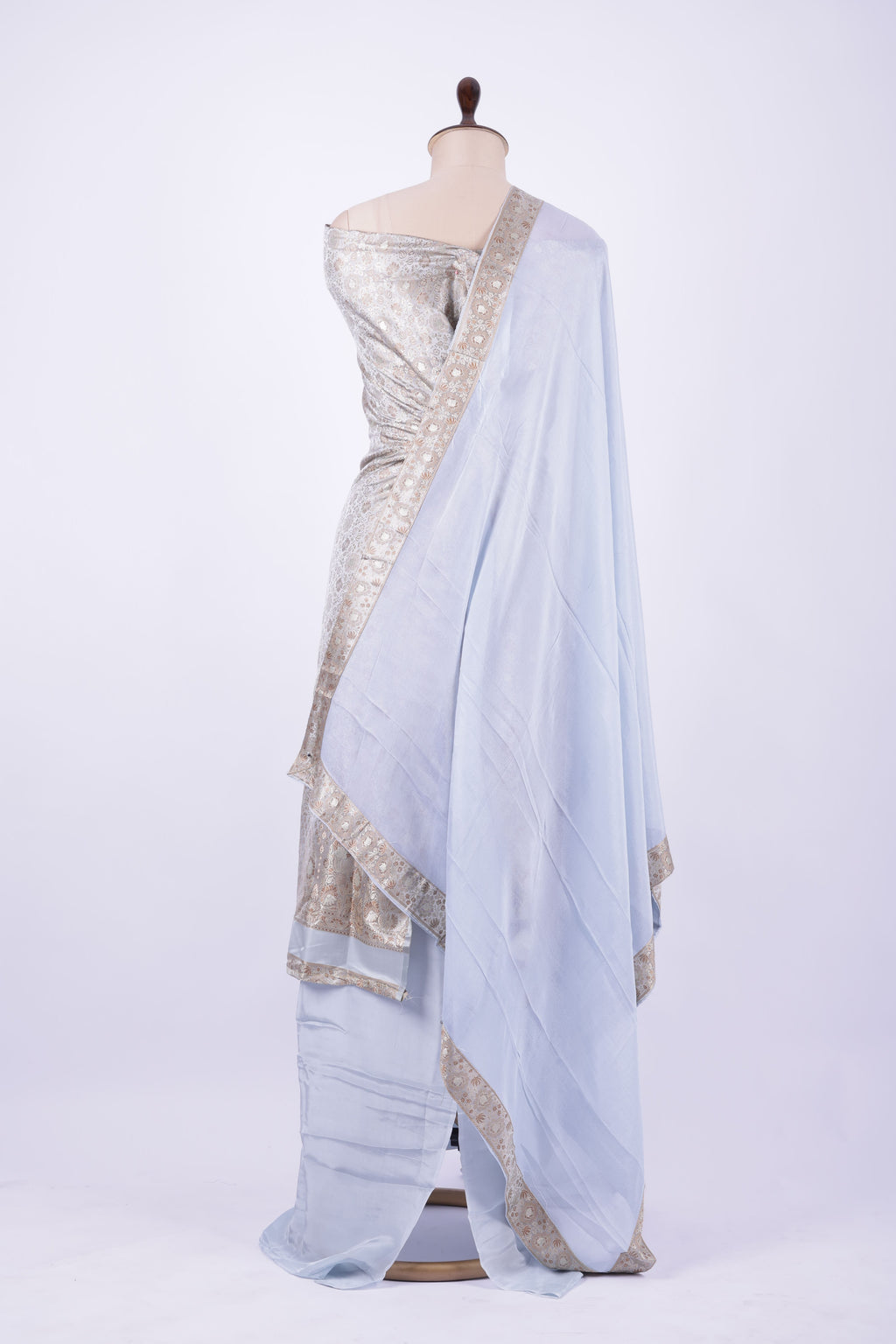 Powder blue and silver Banarasi silk suit set