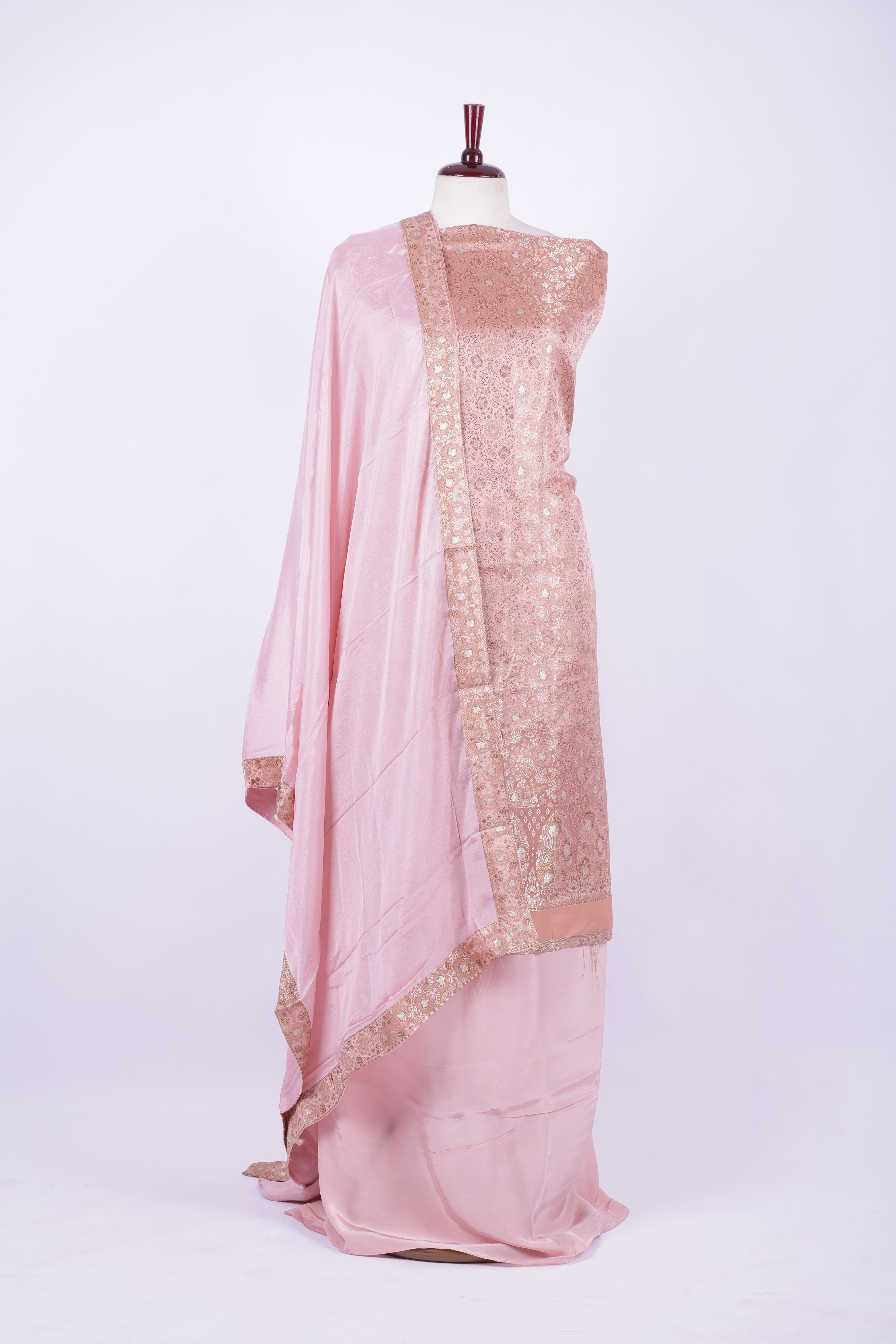 Baby pink Banarasi silk suit set