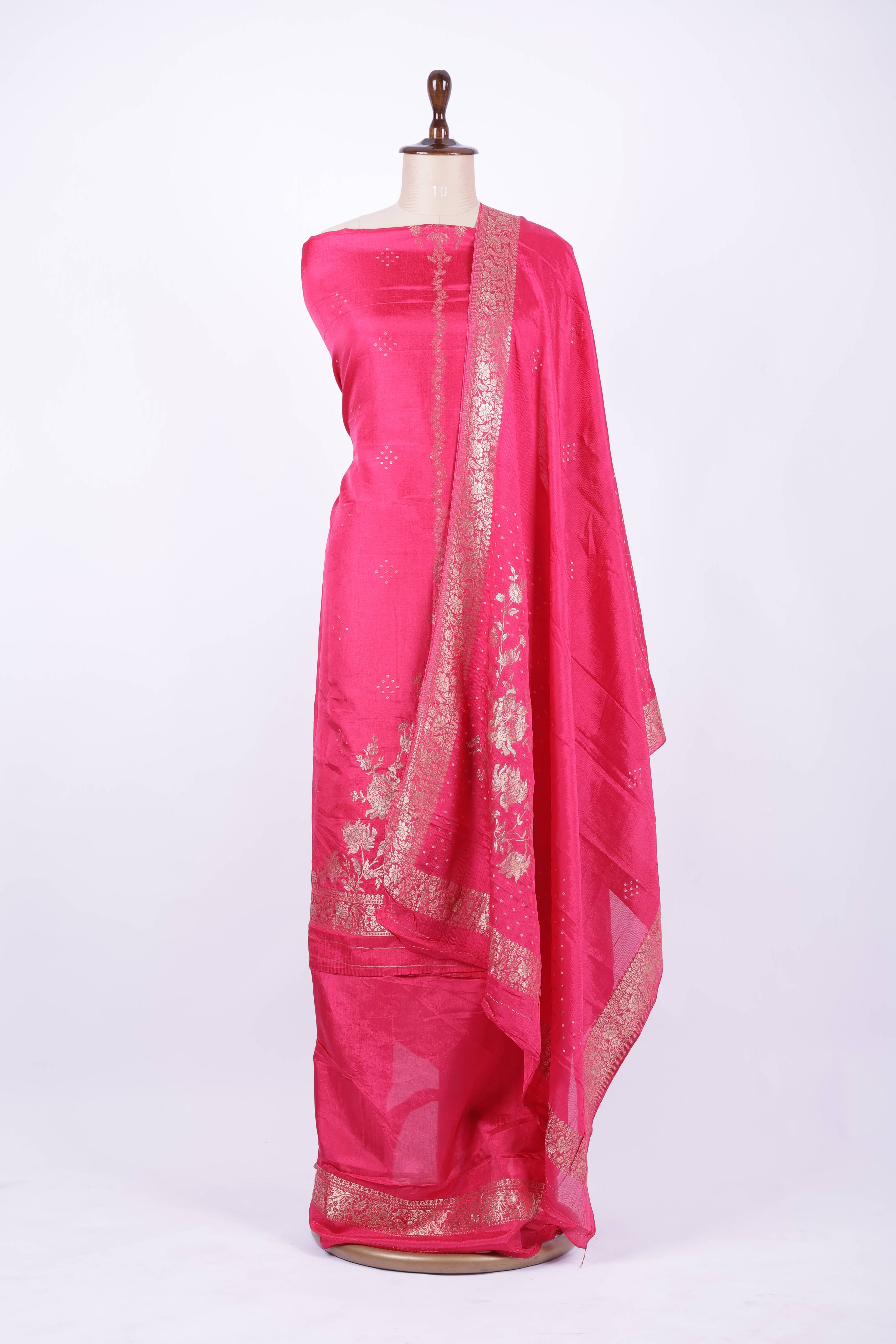 Hot pink Banarasi silk saree