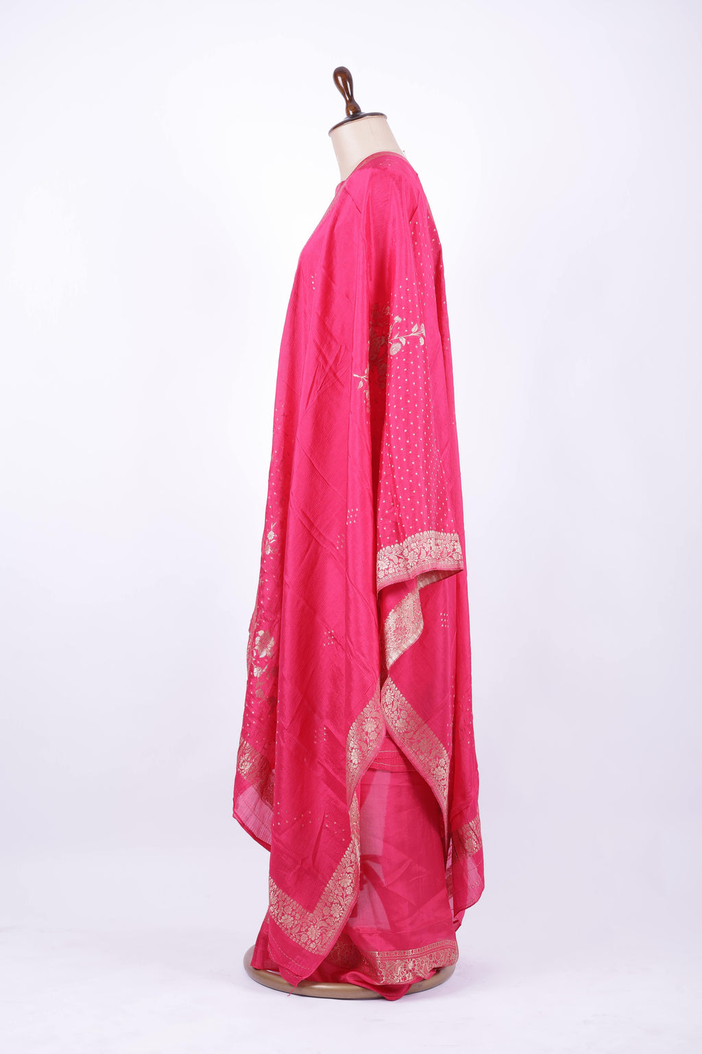 Hot pink Banarasi silk saree