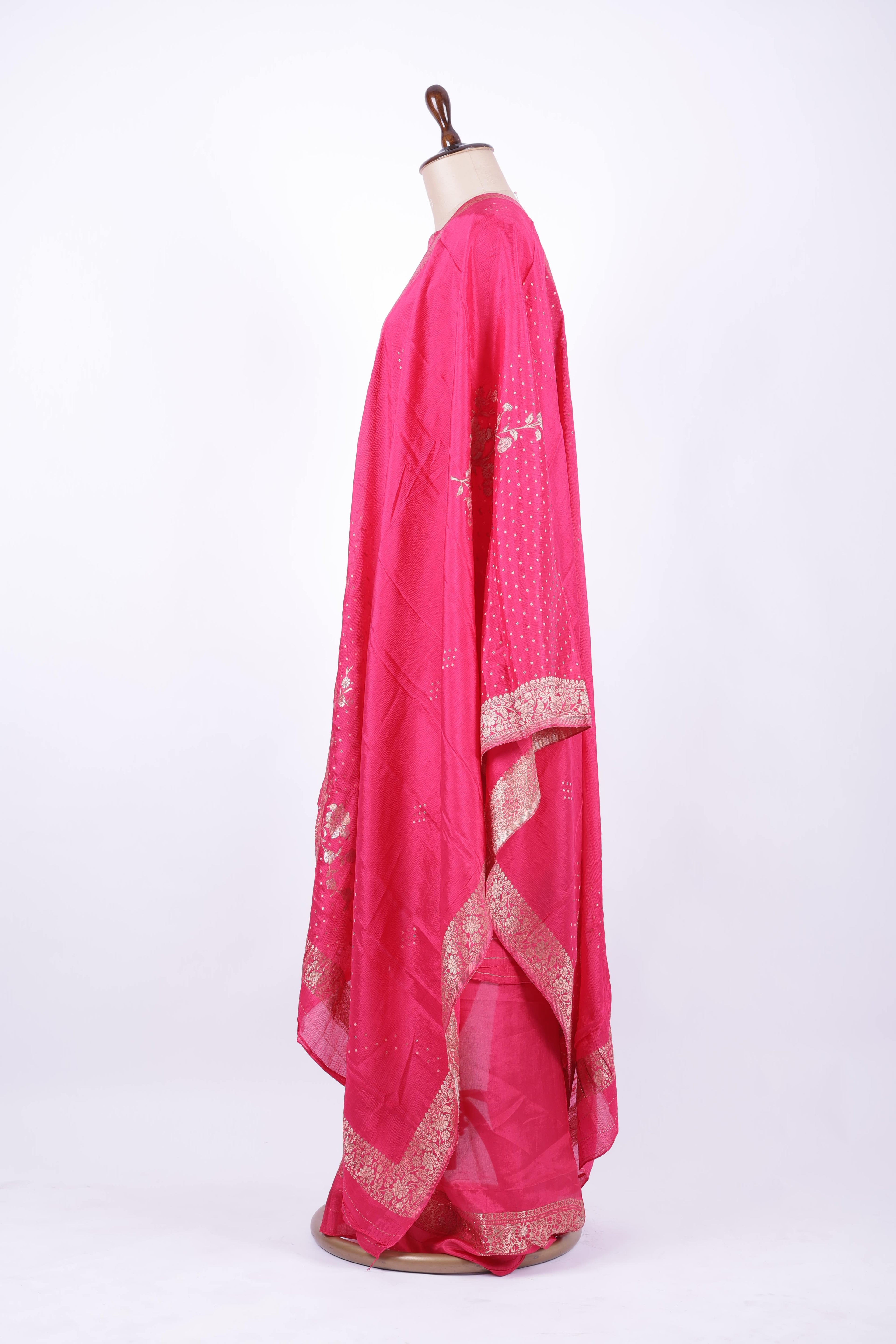 Hot pink Banarasi silk saree