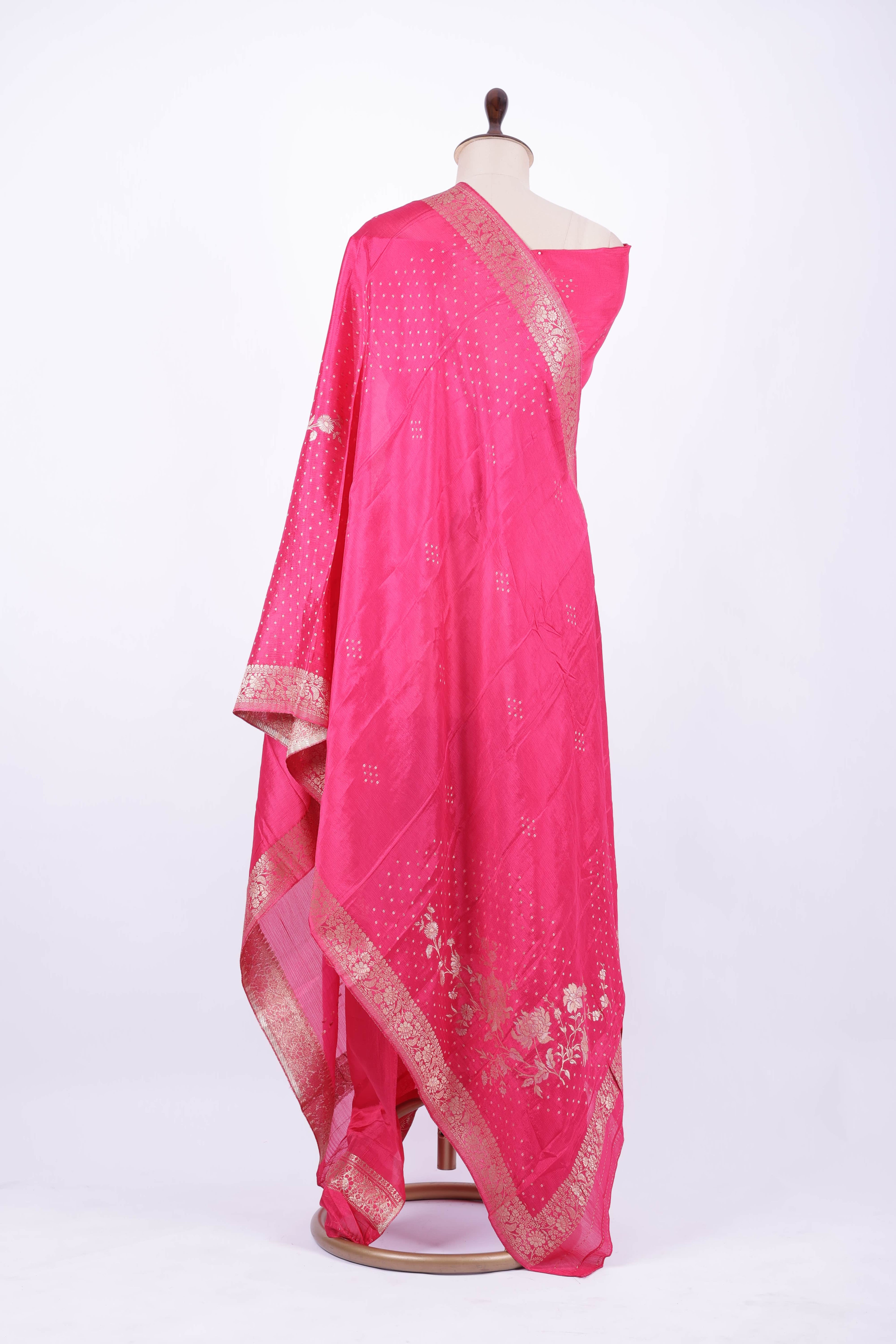 Hot pink Banarasi silk saree