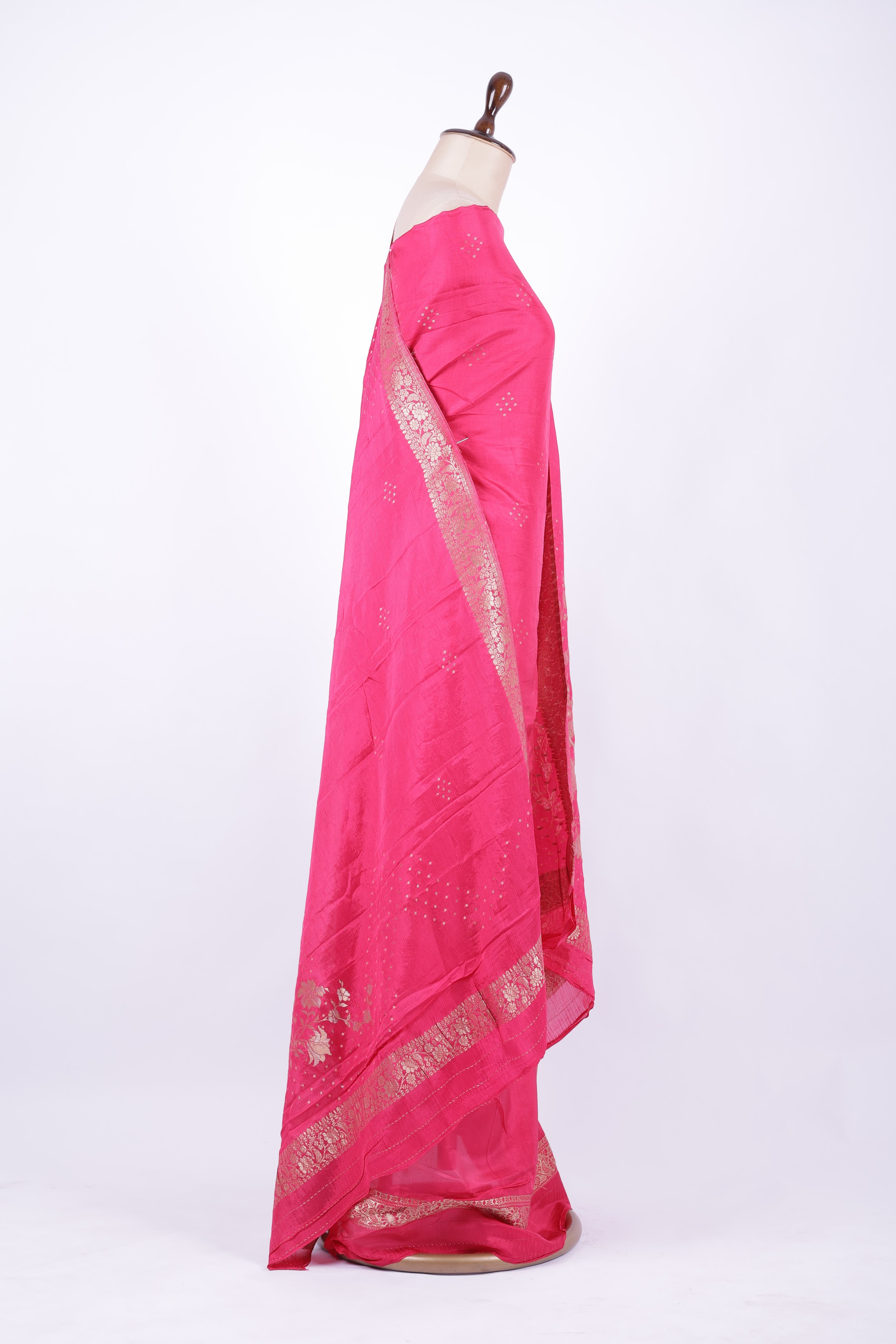 Hot pink Banarasi silk saree