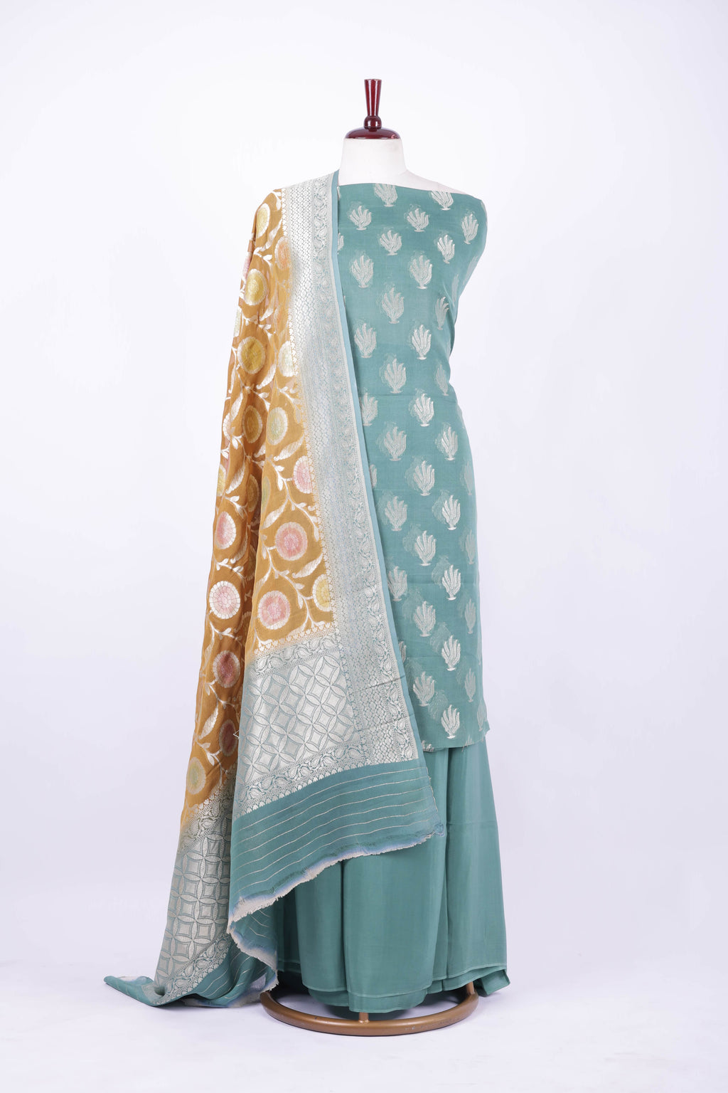 Sea green Banarasi silk suit set