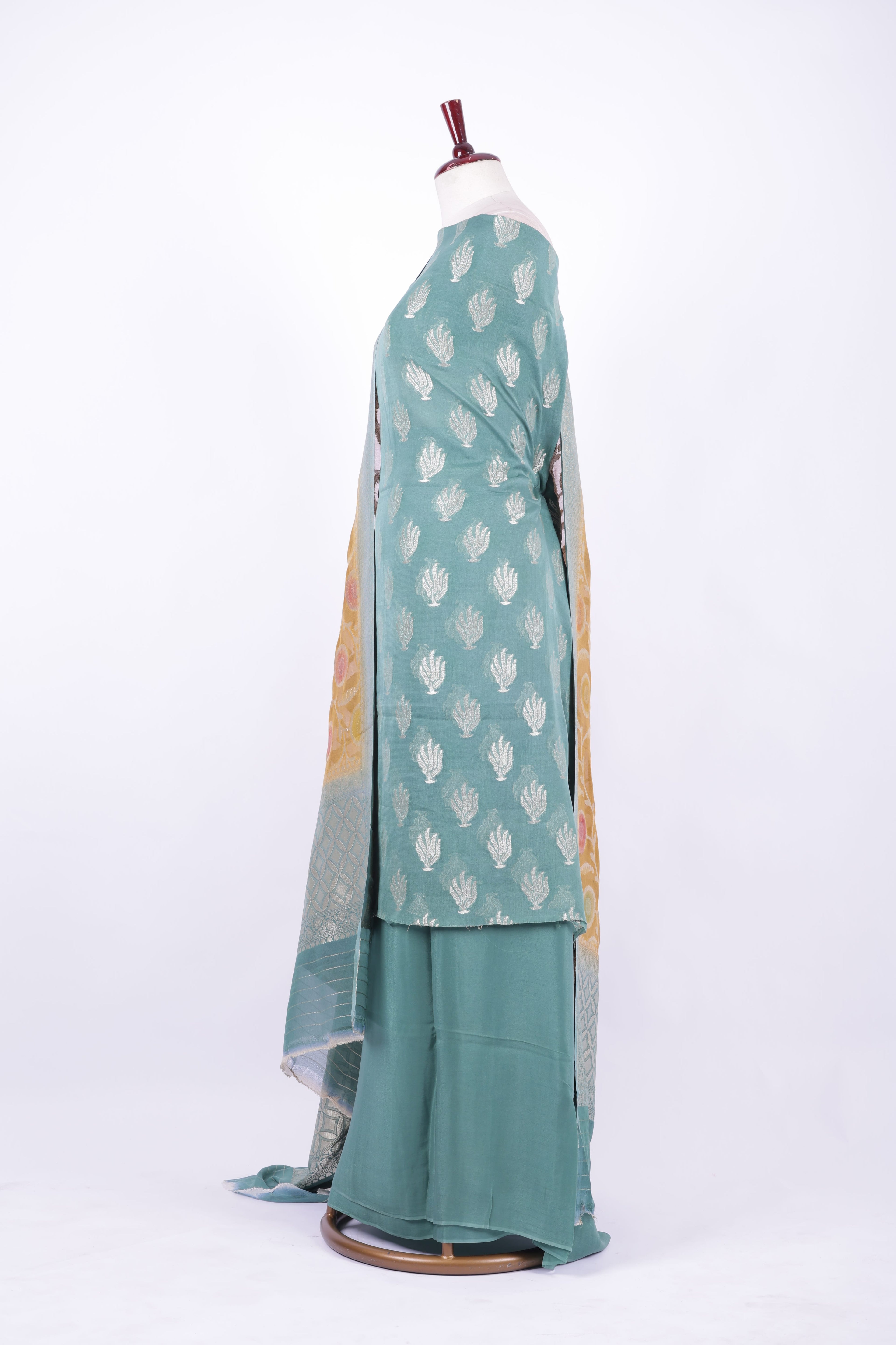 Sea green Banarasi silk suit set