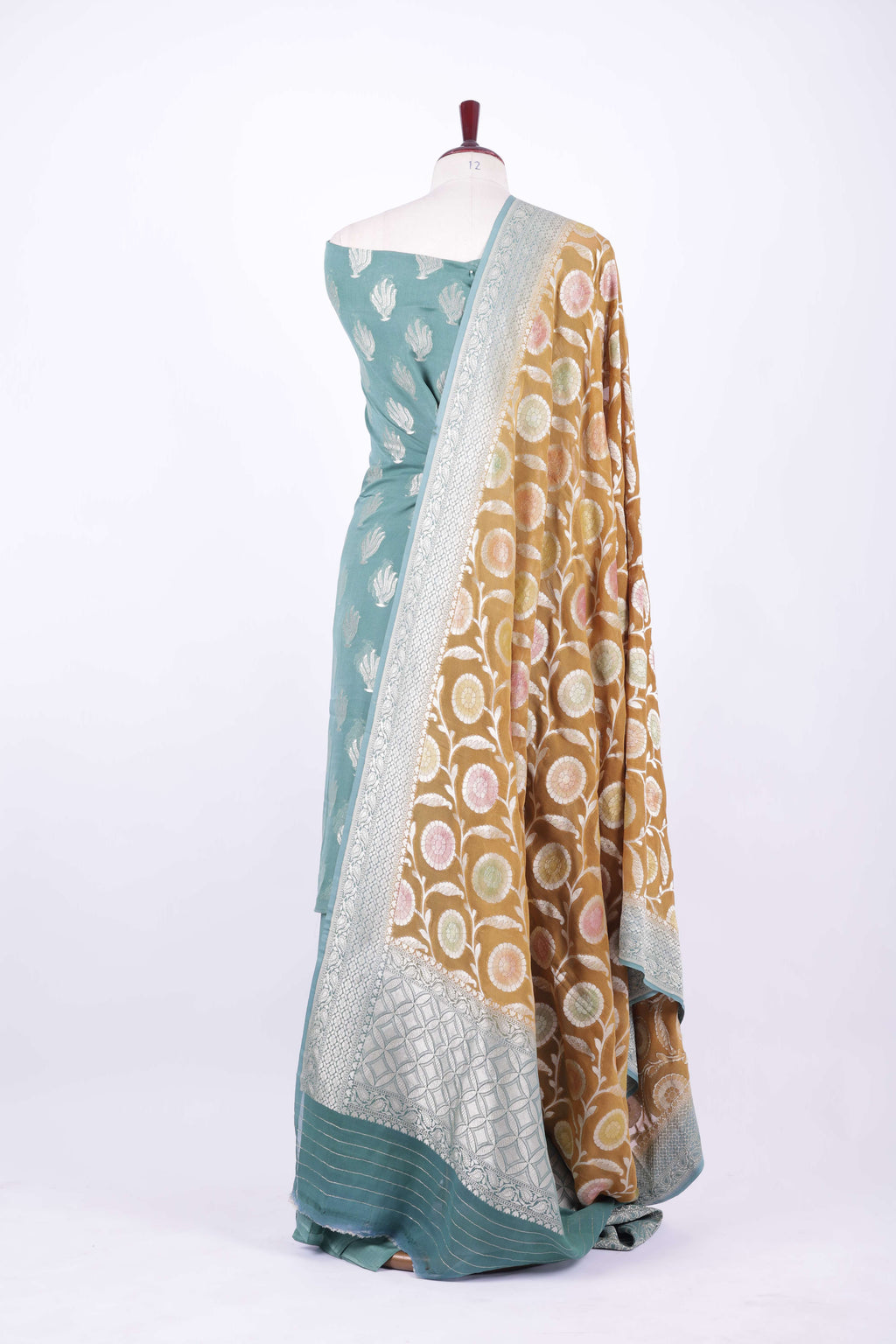 Sea green Banarasi silk suit set