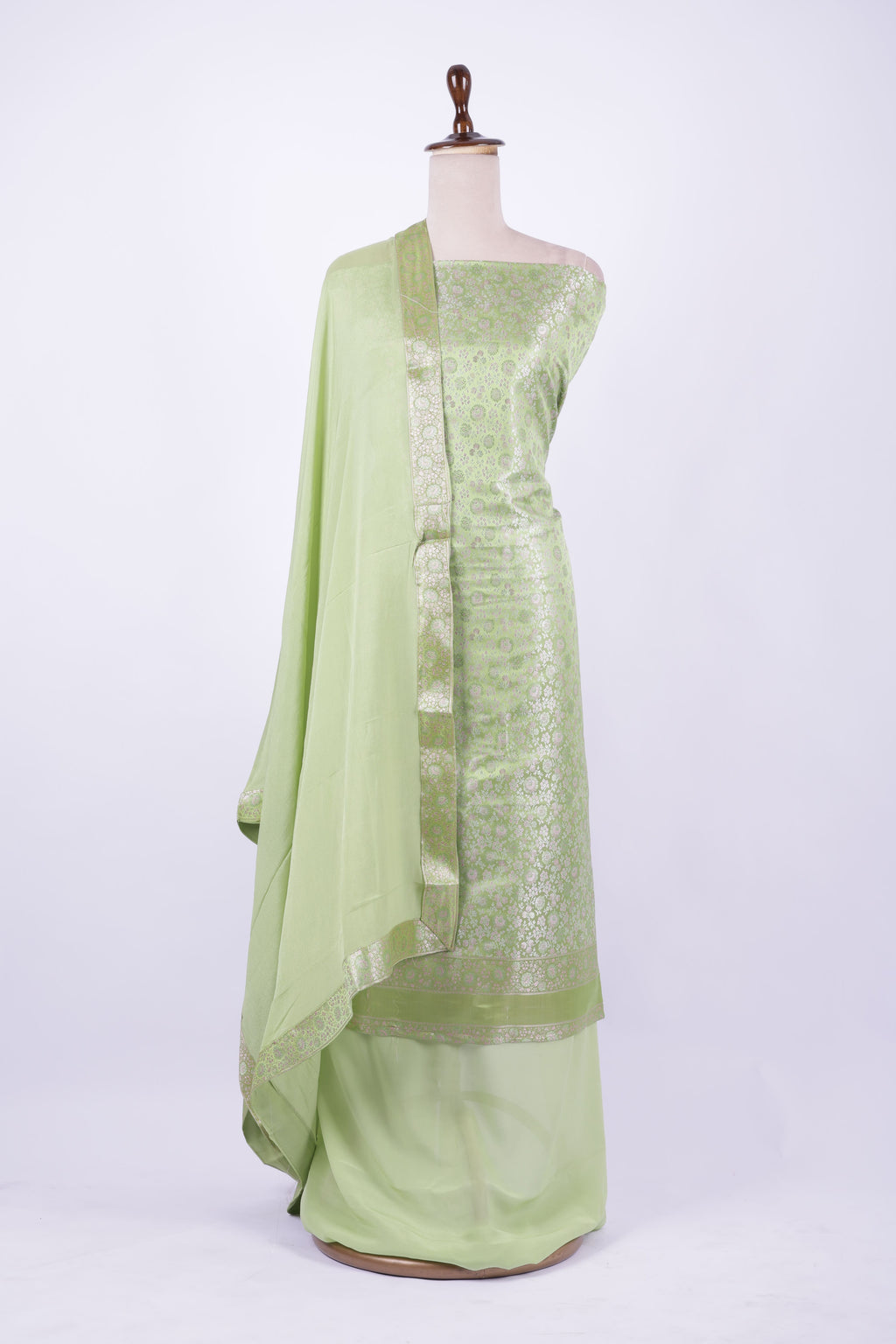 Pistachio green Banarasi silk suit set