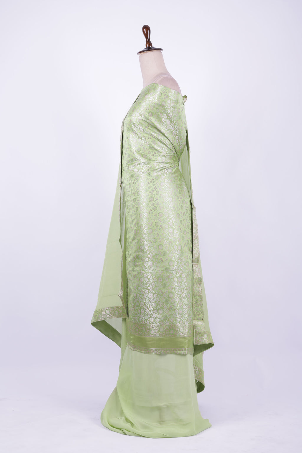 Pistachio green Banarasi silk suit set