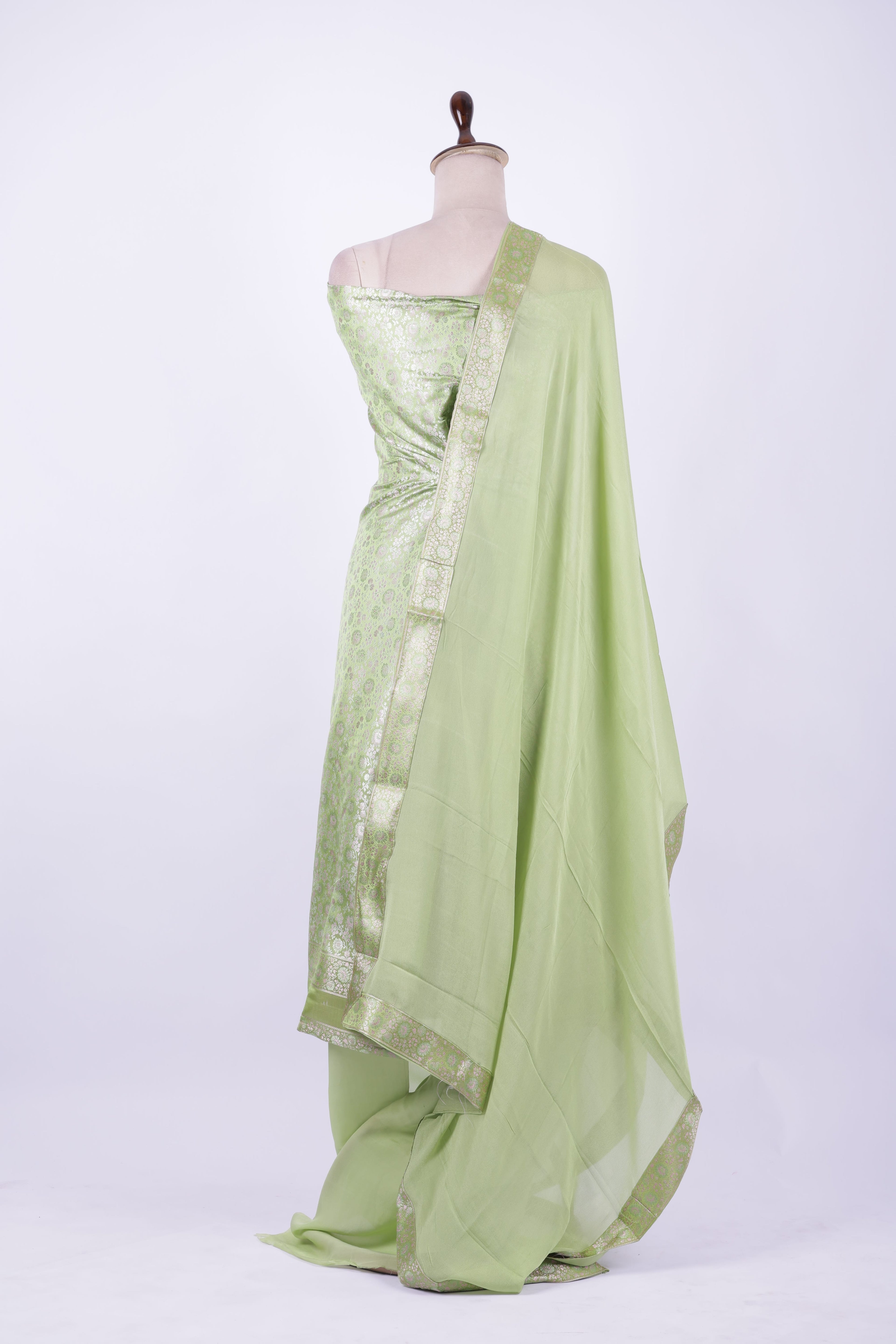 Pistachio green Banarasi silk suit set