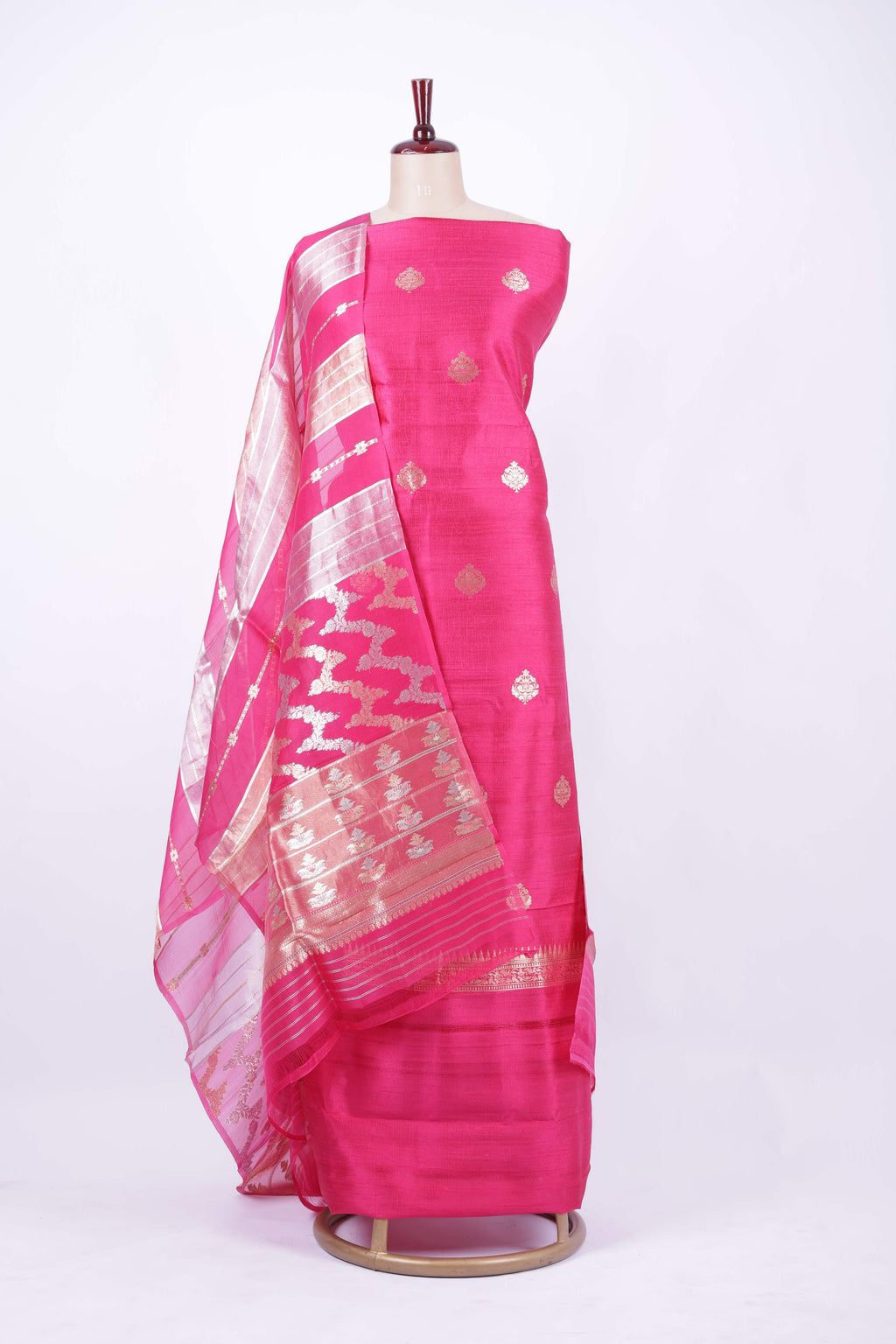 Bright pink Banarasi silk suit set